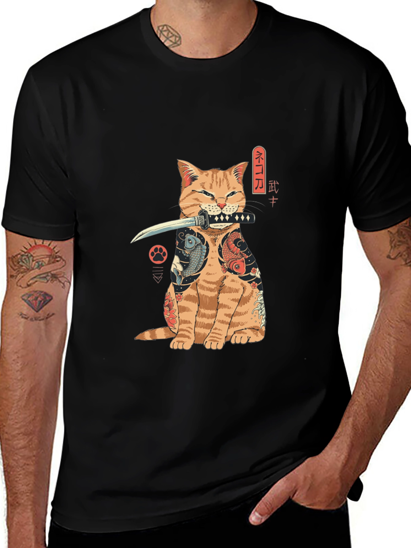 Samurai Cat T-Shirt - Cool Graphic Tee