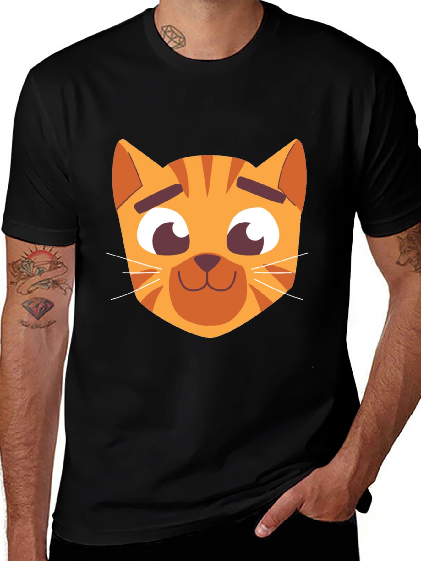 Variant 13 of Cartoon Cat Graphic Black T-Shirt