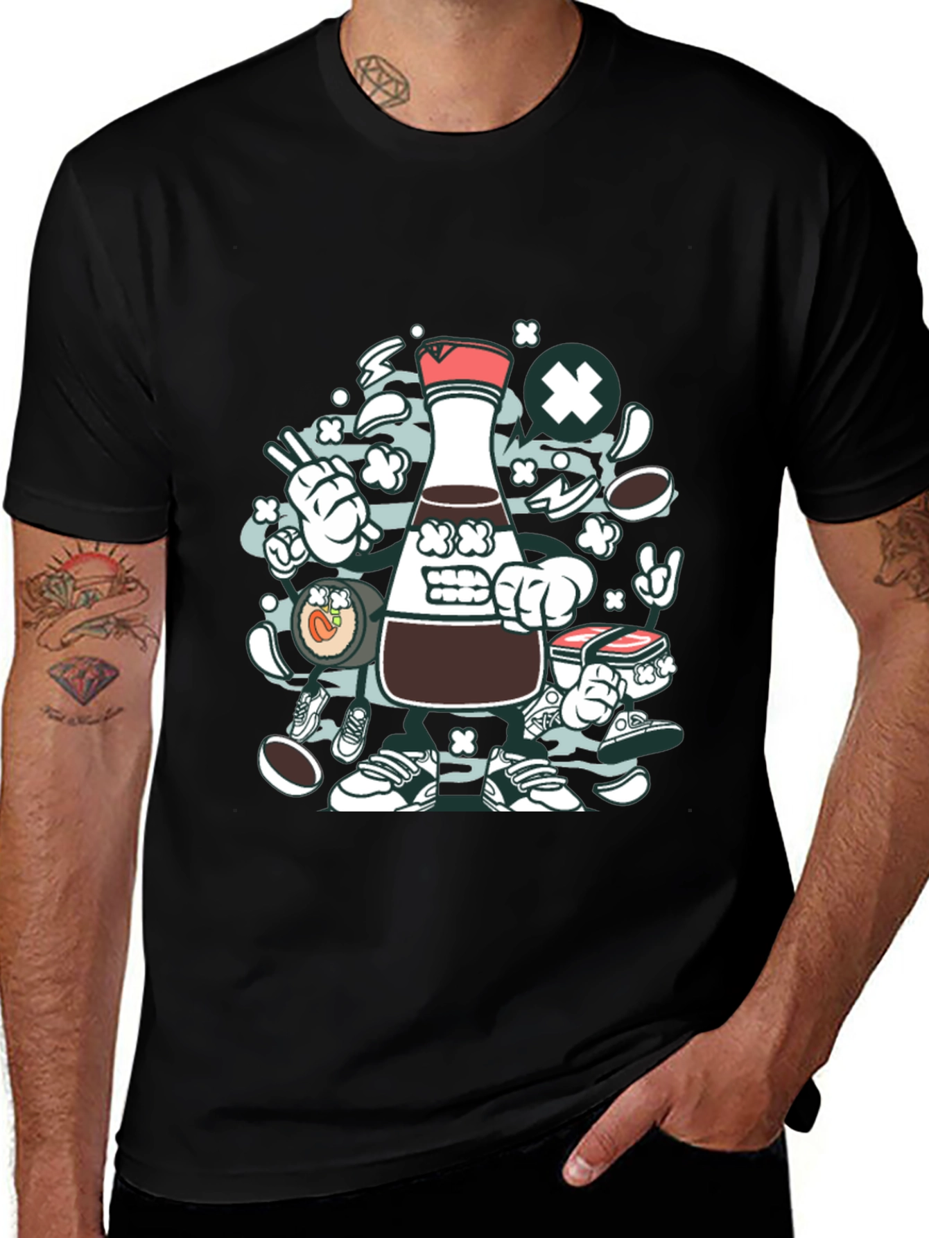Sushi Soy Sauce Cartoon Graphic T-Shirt
