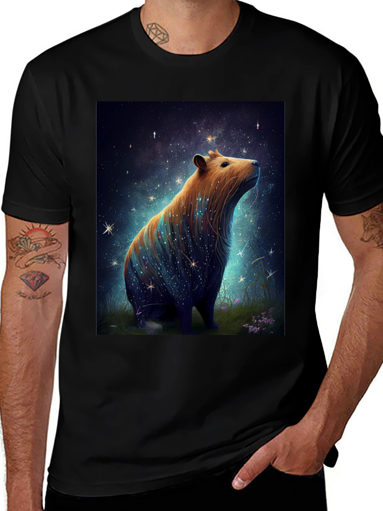Variant 6 of Starry Capybara Graphic Tee - Unisex Black T-Shirt