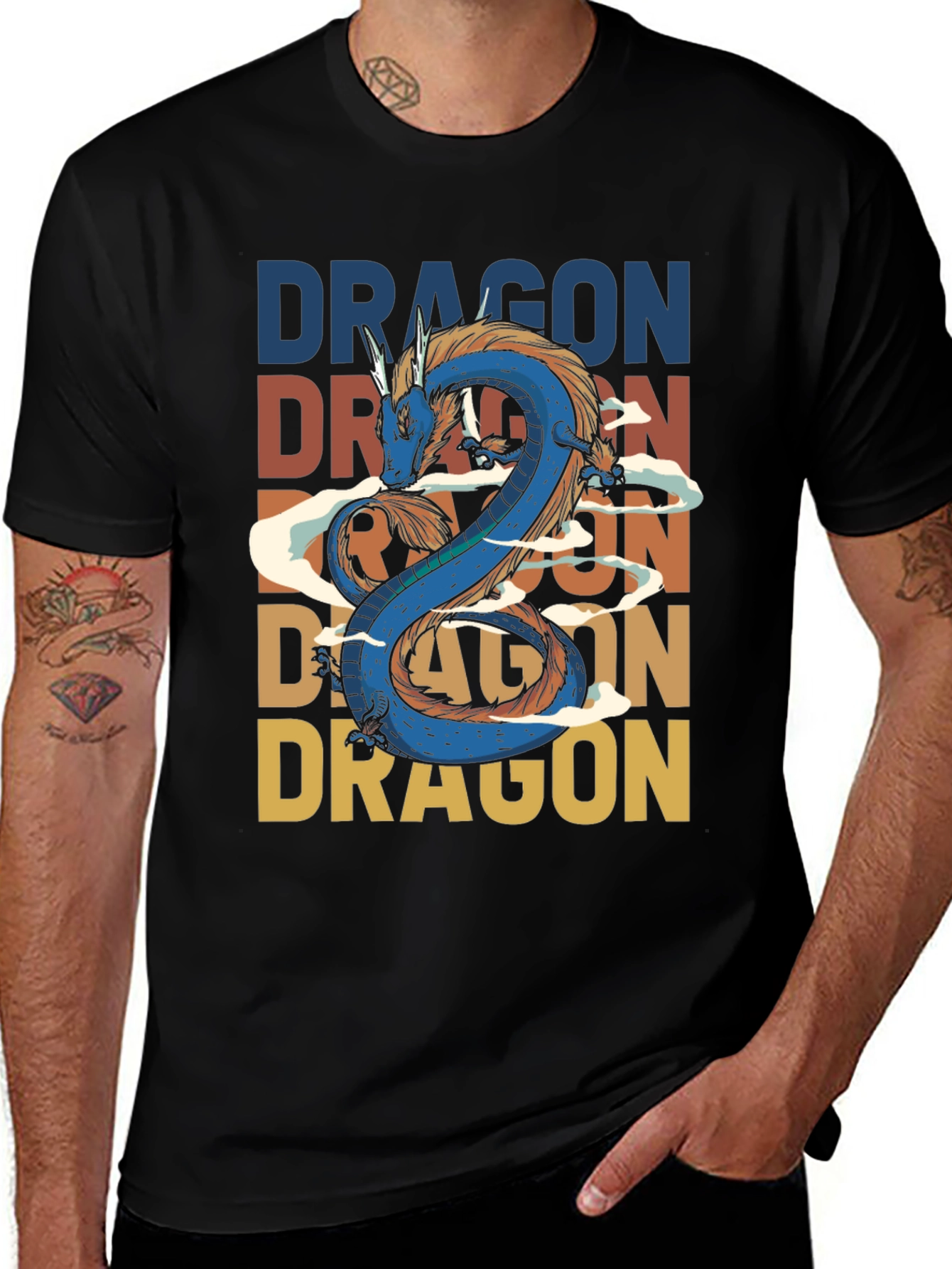Variant 23 of Retro Dragon Graphic Tee - Men's Black T-Shirt
