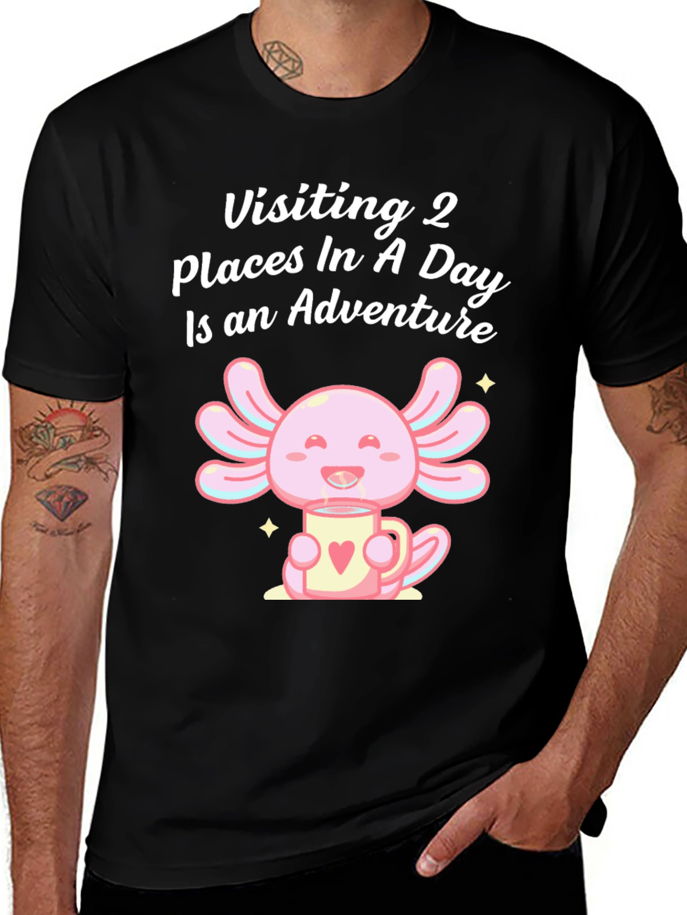 Variant 14 of Axolotl Adventure T-Shirt: Visiting 2 Places in a Day