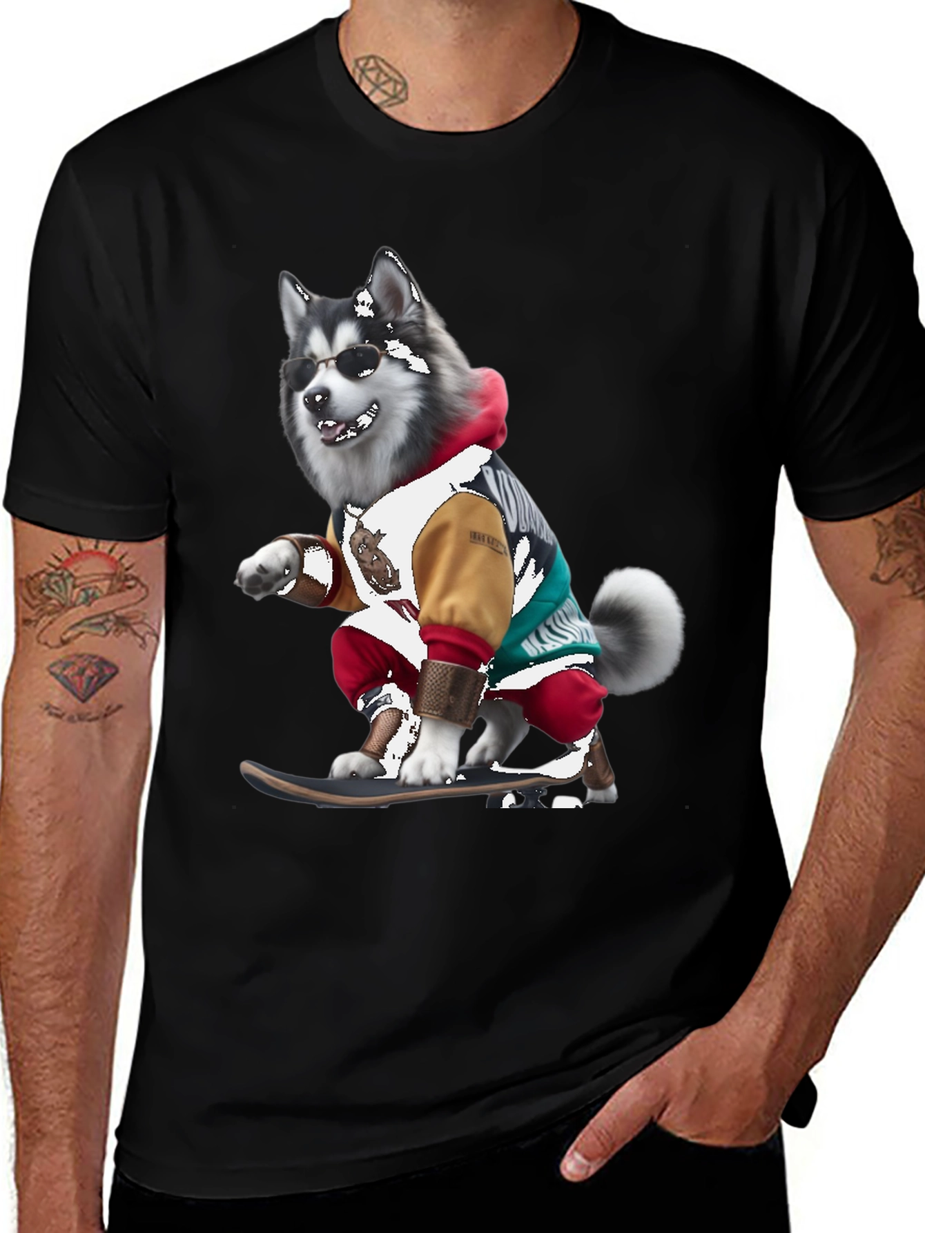Variant 22 of Cool Husky Skateboarder Black T-Shirt