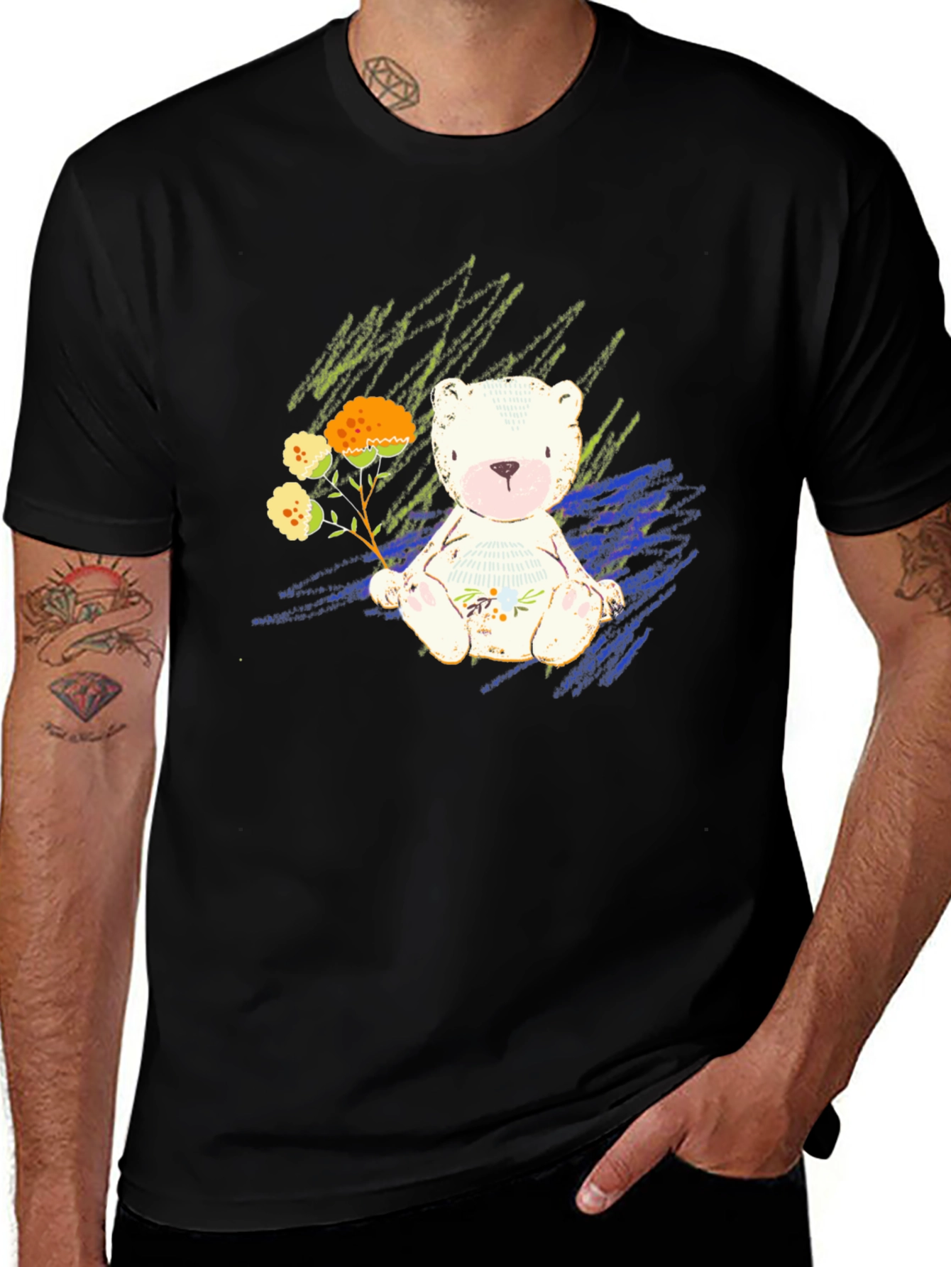 Black Cute Bear Graphic Tee - Soft Style main image