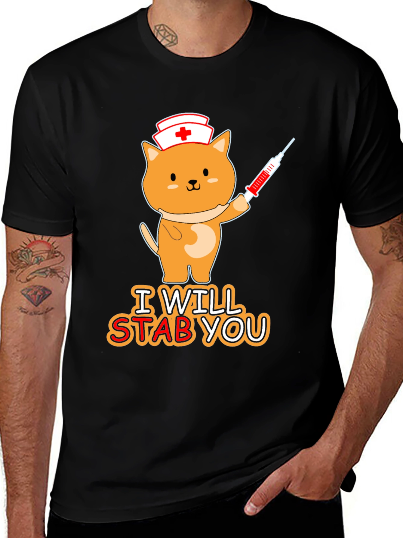Variant 7 of Funny Nurse Cat T-Shirt - I Will Stab You!