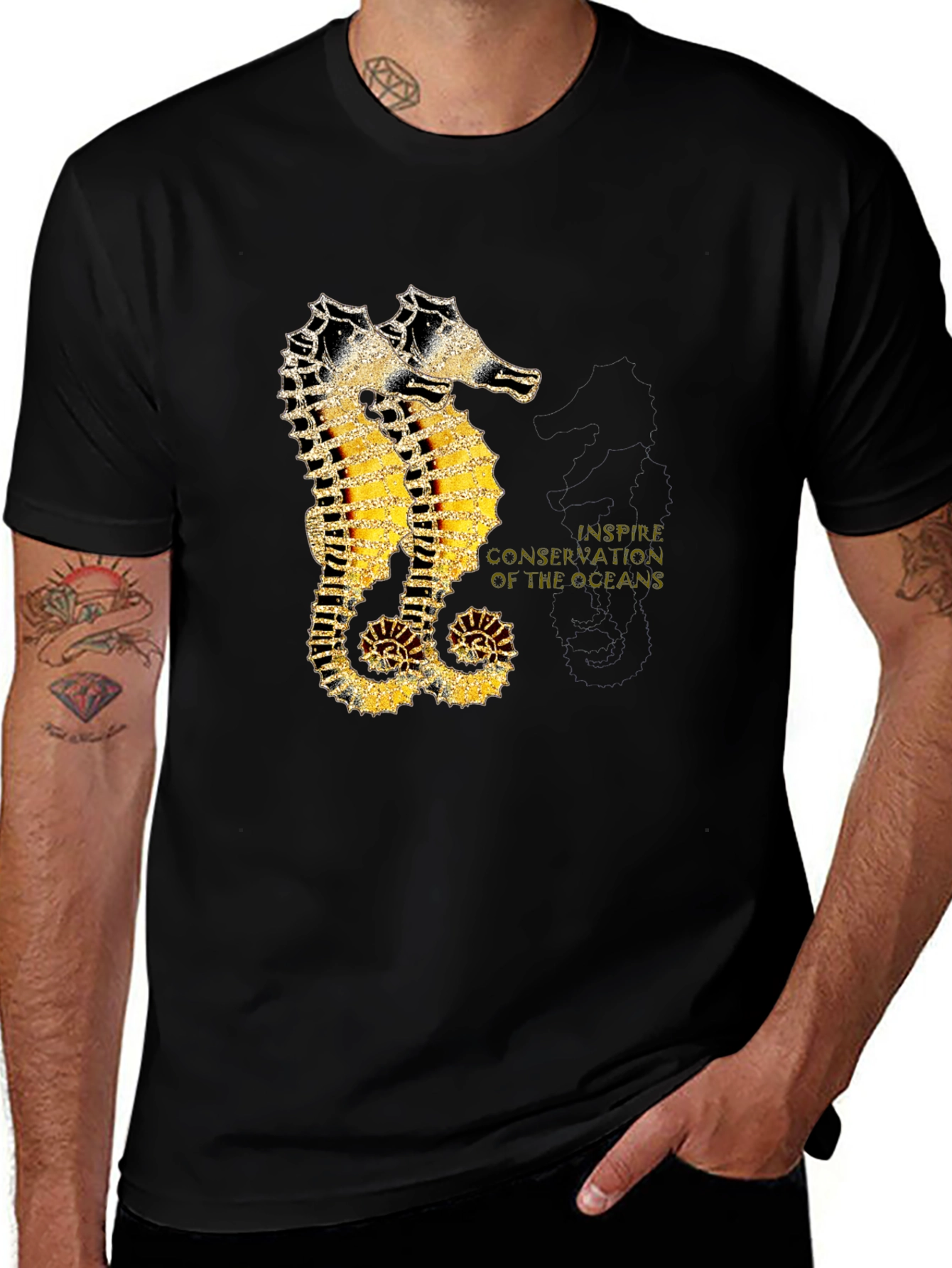 Variant 26 of Seahorse Inspire Oceans Conservation Black T-Shirt