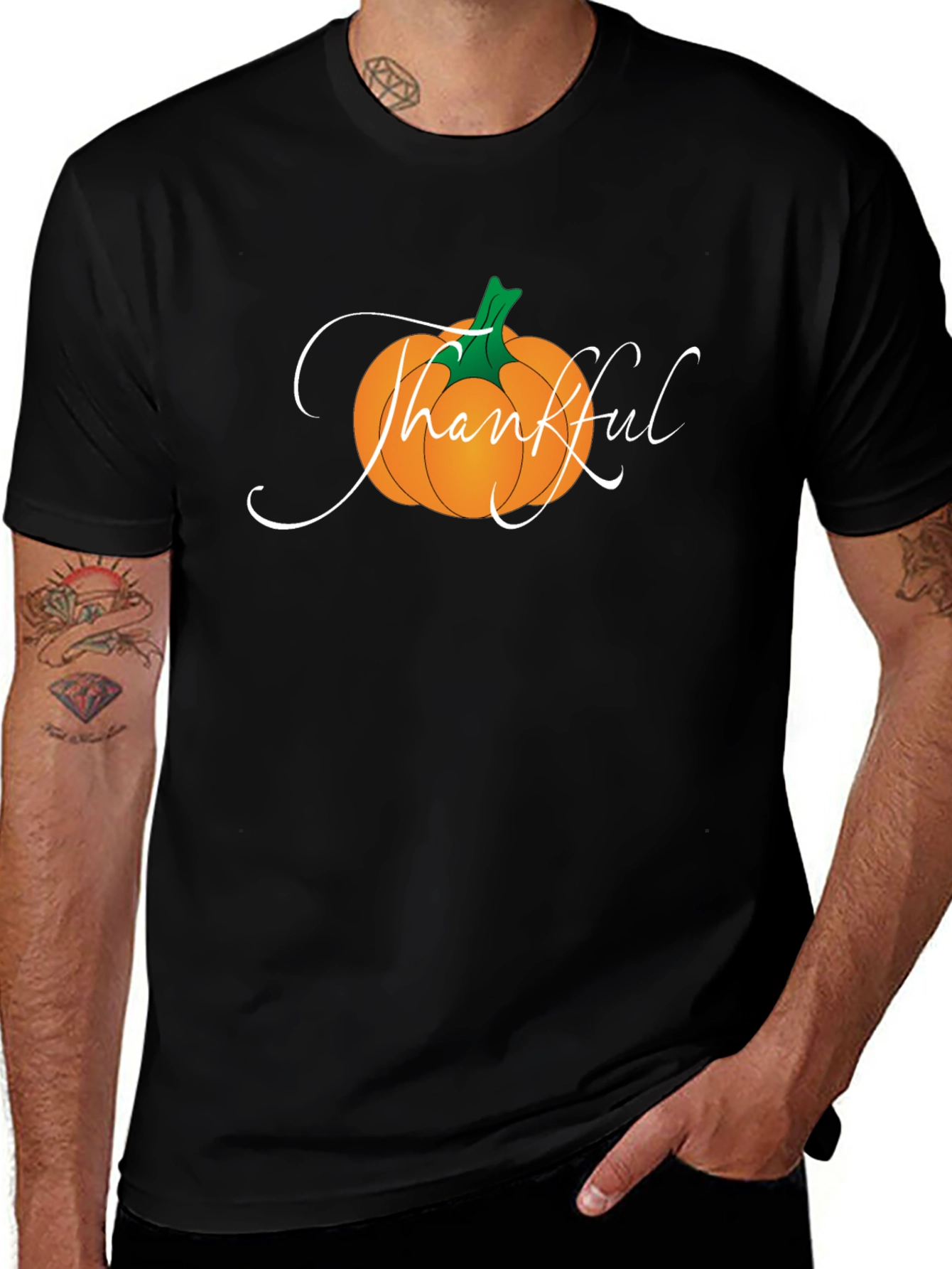 Variant 20 of Thankful Pumpkin Graphic Tee - Black