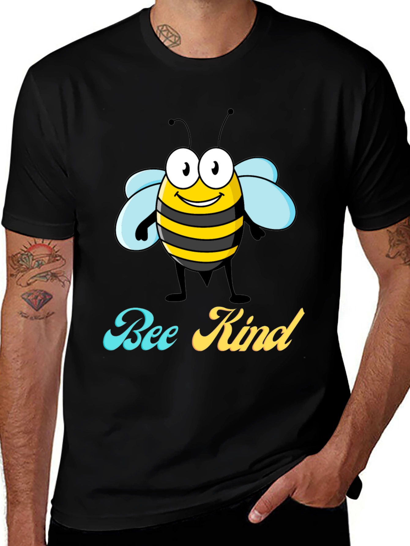 Variant 19 of Bee Kind Graphic T-Shirt - Black Crew Neck Tee