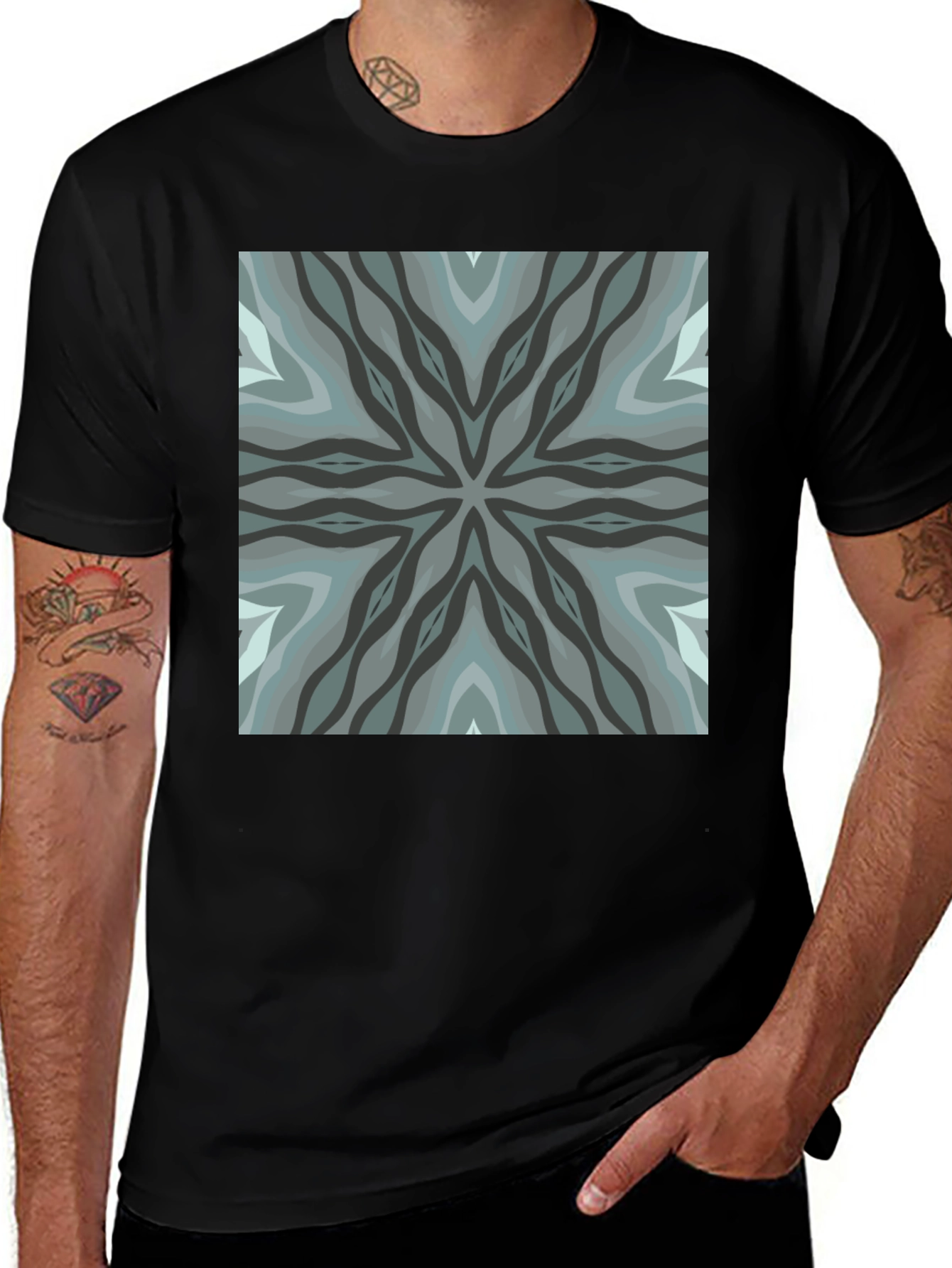Variant 7 of Geometric Pattern Black Crew Neck Tee