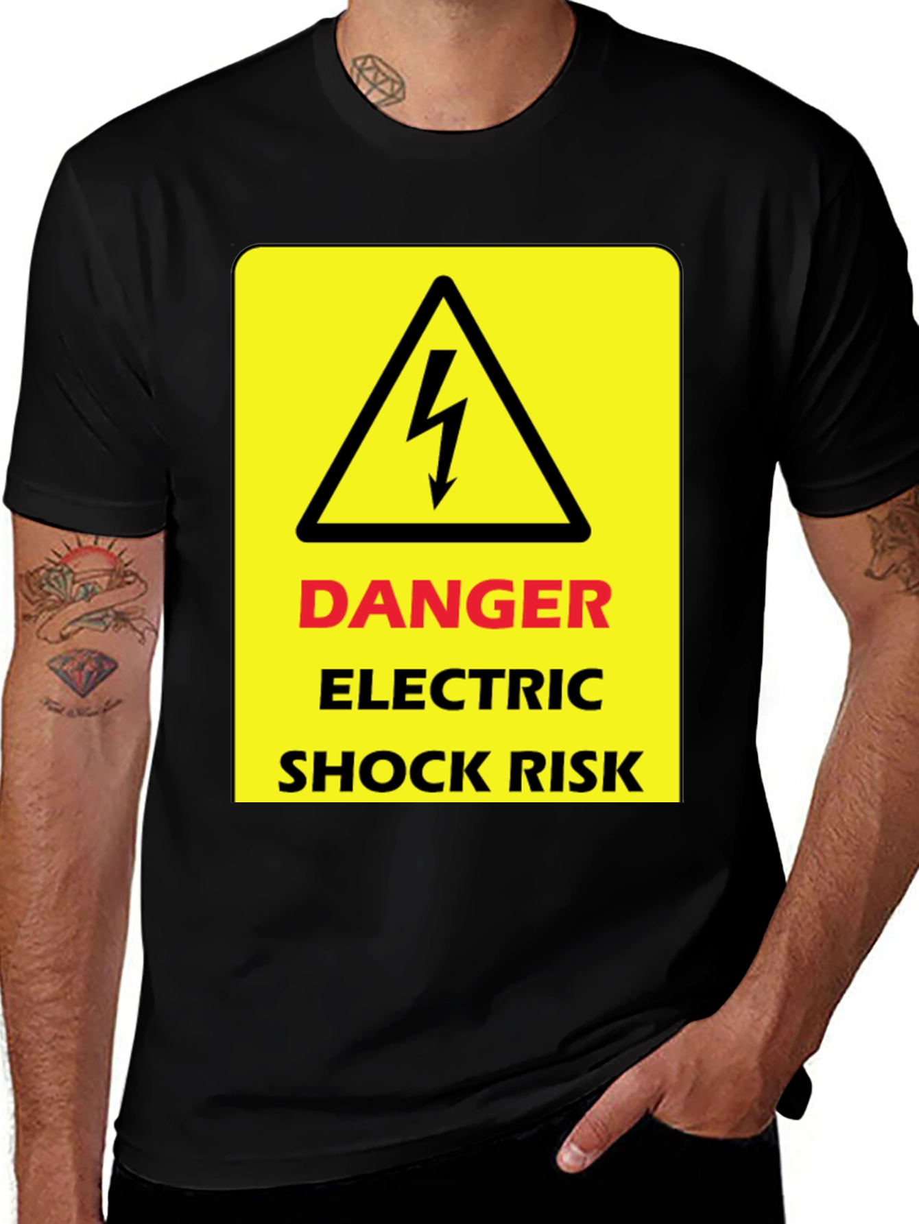 Variant 14 of Danger Electric Shock Risk Black T-Shirt