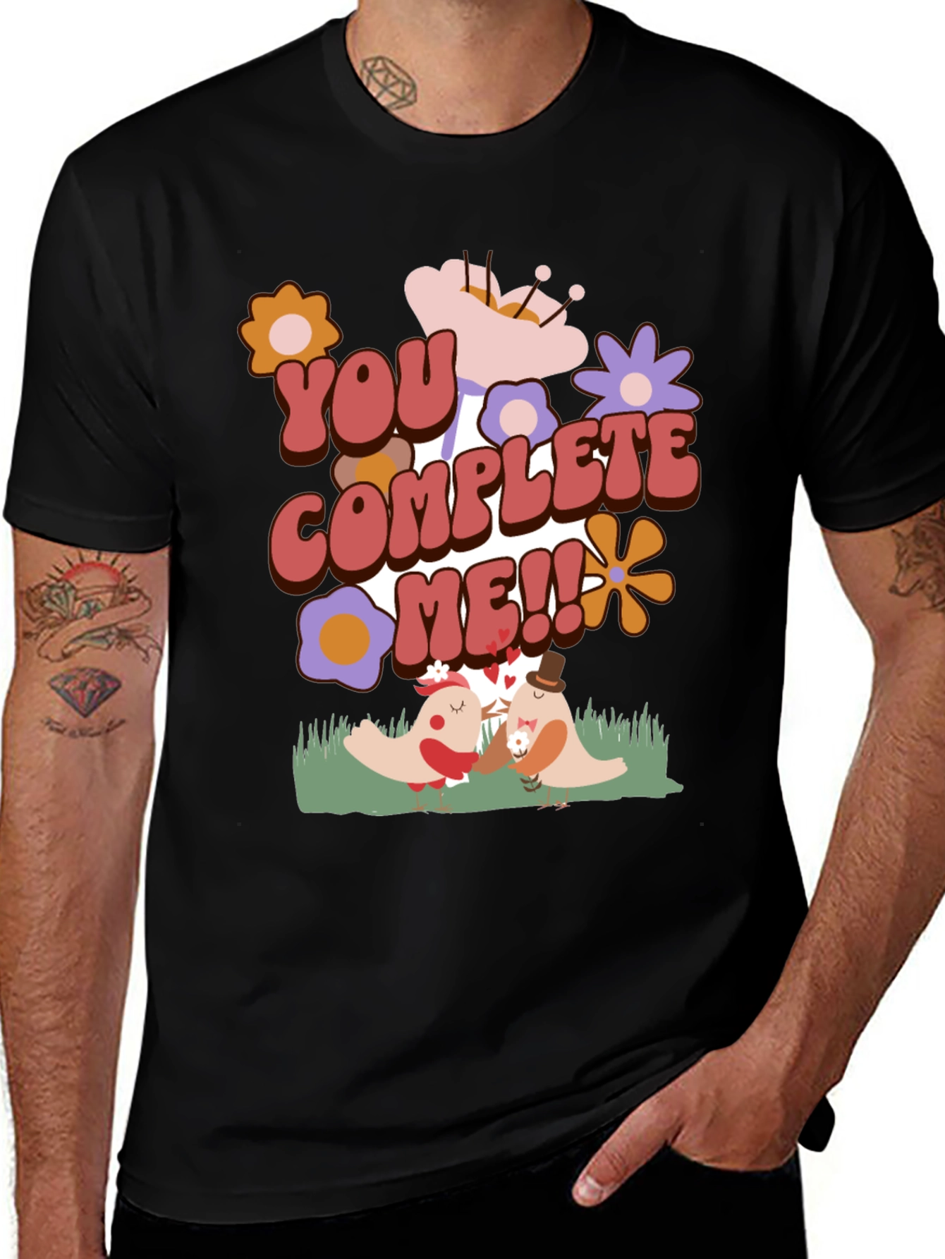 Variant 18 of You Complete Me Graphic T-Shirt - Retro Floral Design