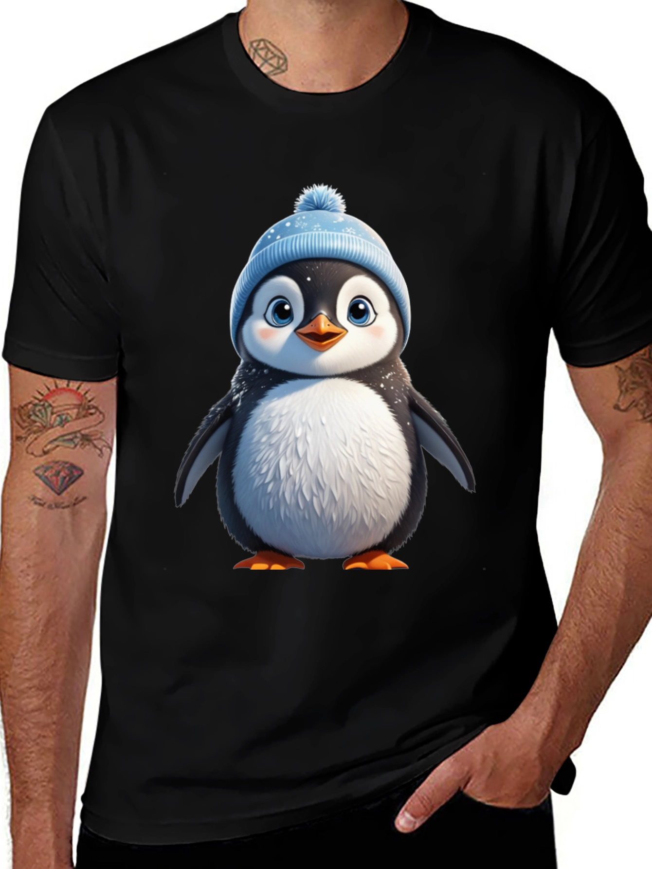 Variant 11 of Cute Penguin Graphic Tee - Black Cotton Blend