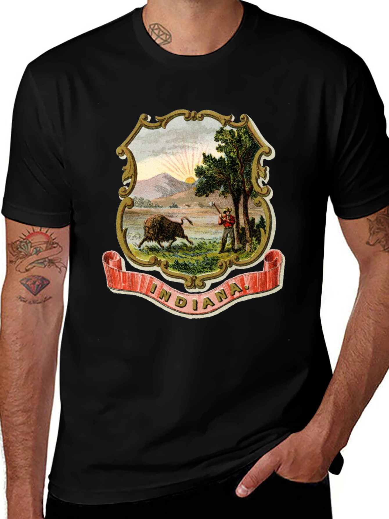 Variant 2 of Indiana State Seal Black T-Shirt