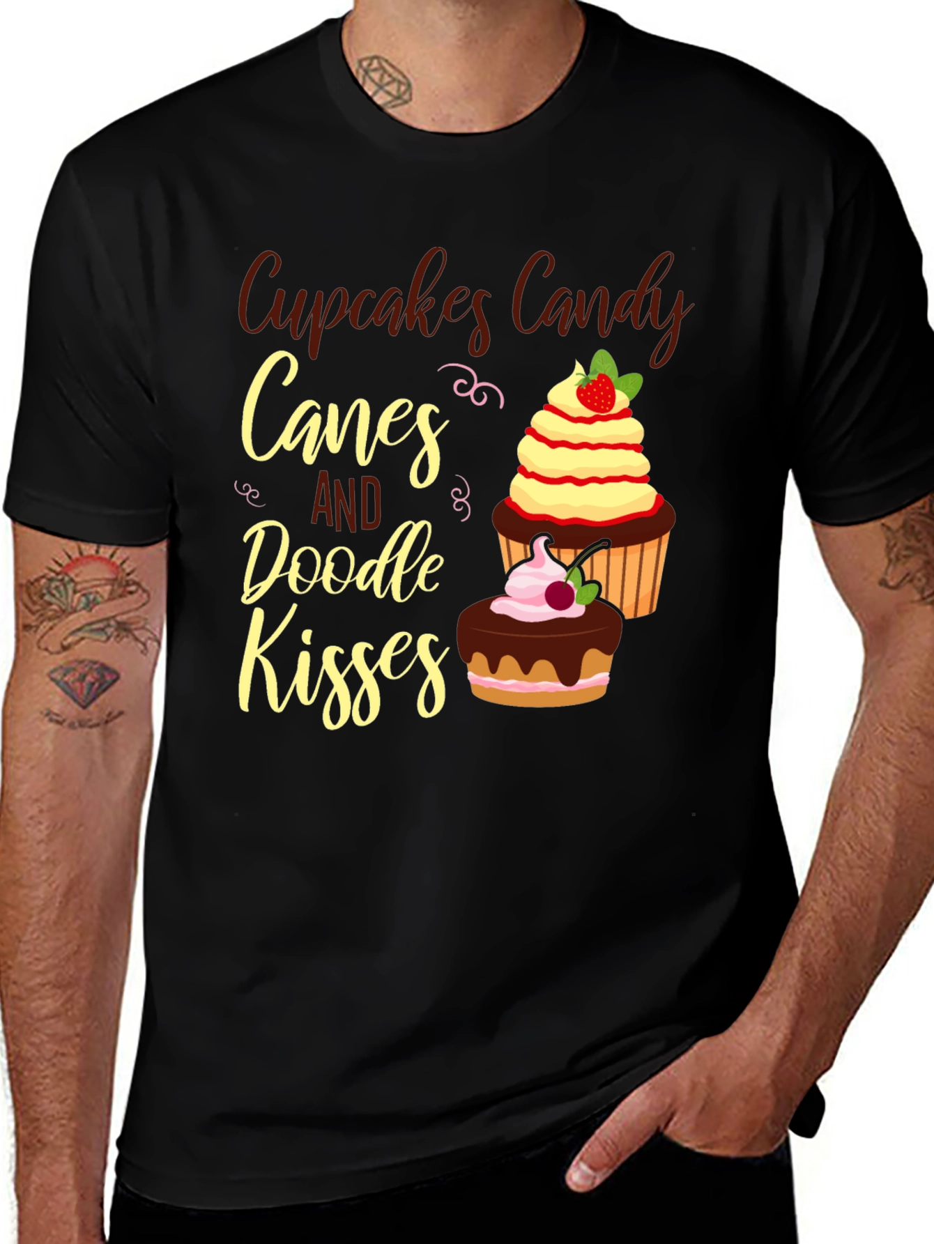 Variant 12 of Cupcakes Candy Canes Doodle Kisses Graphic Tee