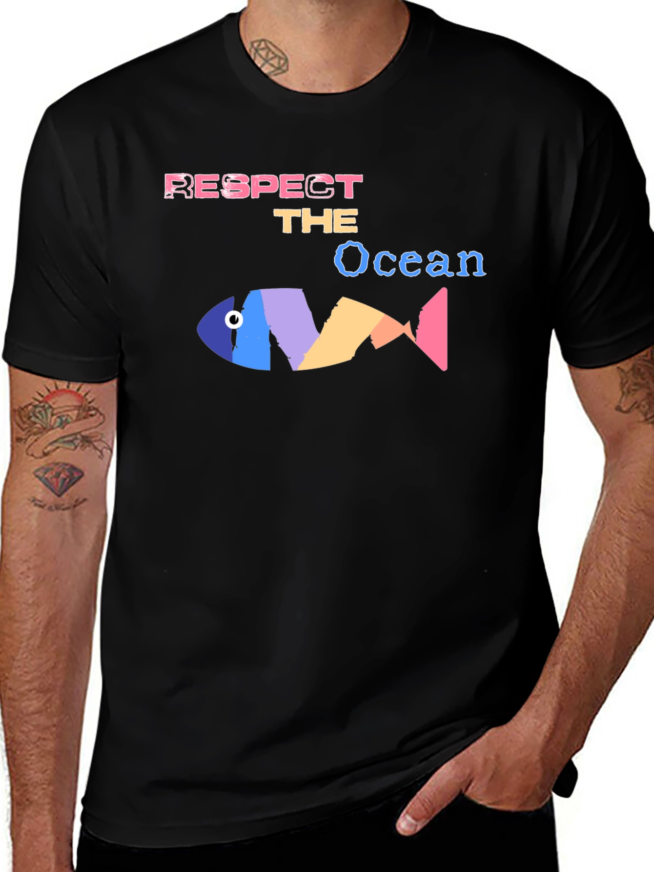 Black Respect the Ocean Graphic Tee - Black Cotton Blend main image