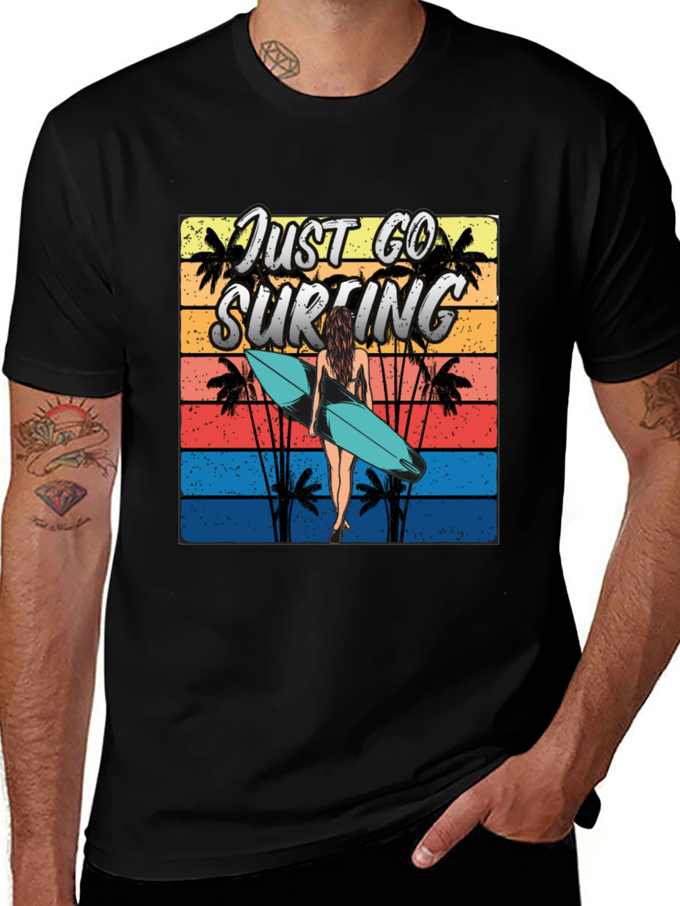Variant 21 of Just Go Surfing Graphic Tee - Black Cotton T-Shirt