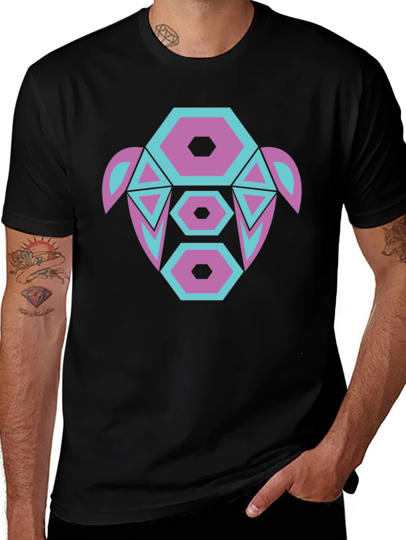 Variant 18 of Abstract Turtle Graphic Tee - Black Cotton