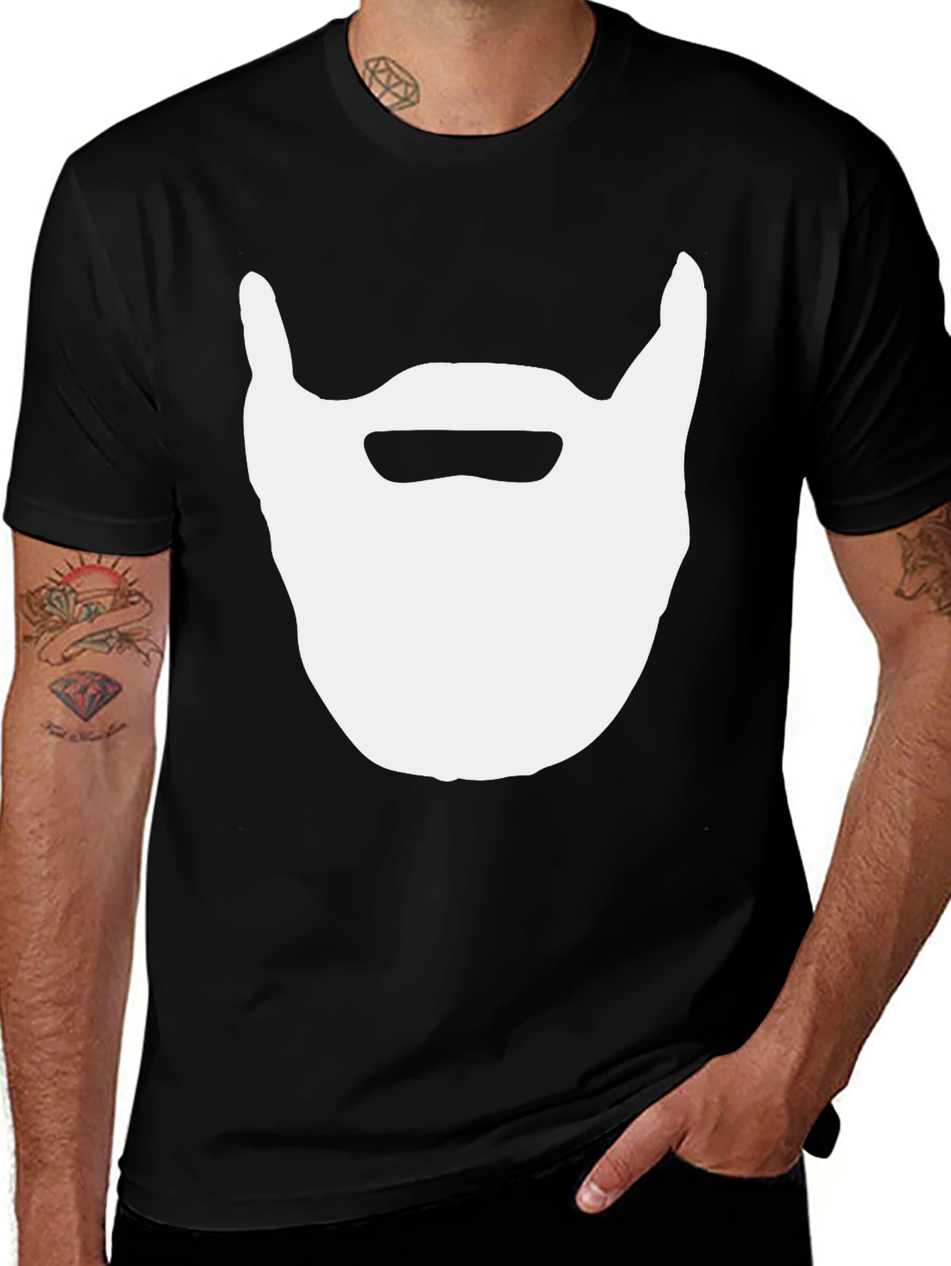 Variant 8 of Beard Graphic Tee - Black Cotton Casual Top