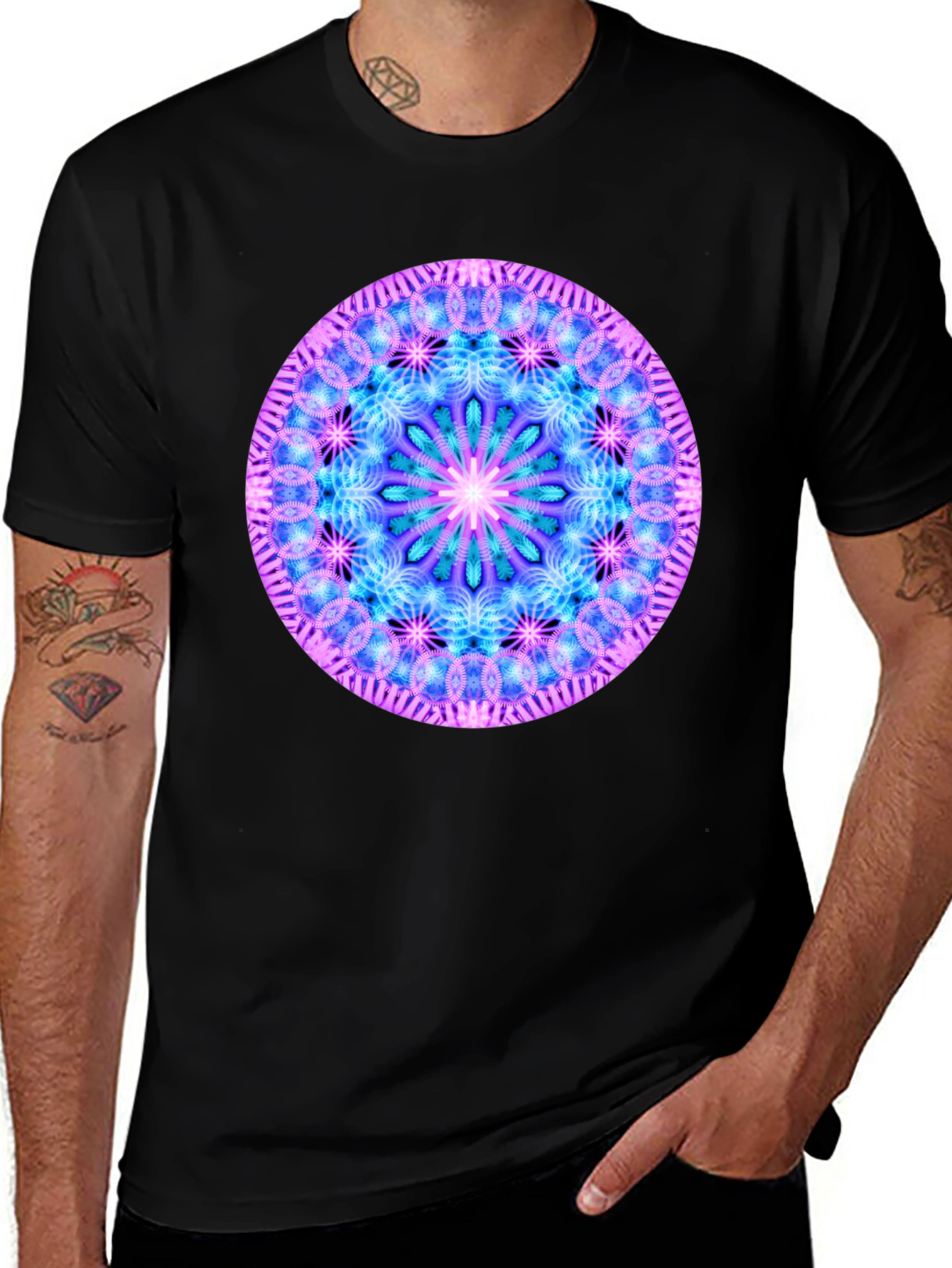 Variant 9 of Mandala Graphic Tee - Black Cotton Blend