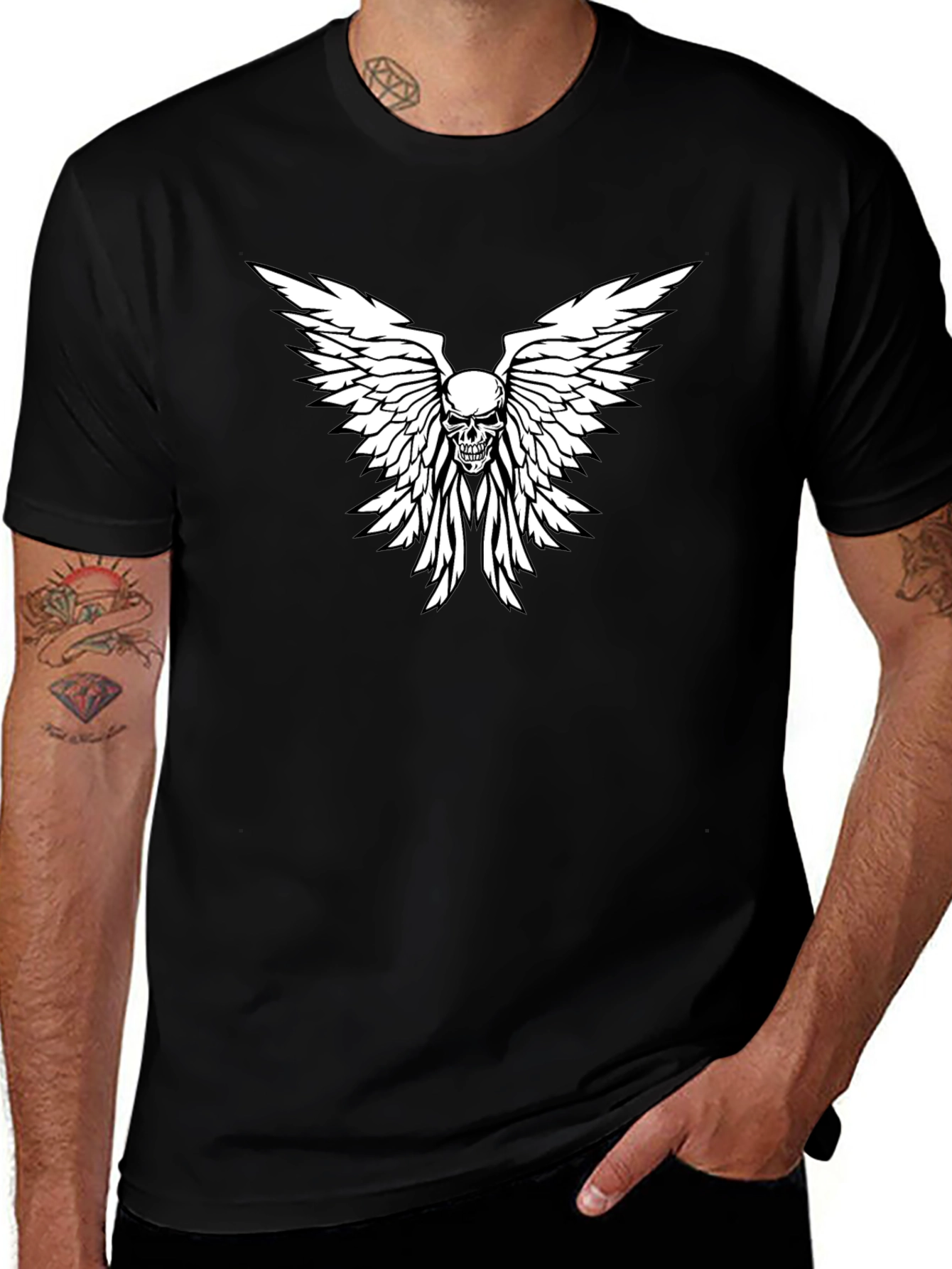 Variant 23 of Skull & Wings Graphic Print Men's Black T-Shirt