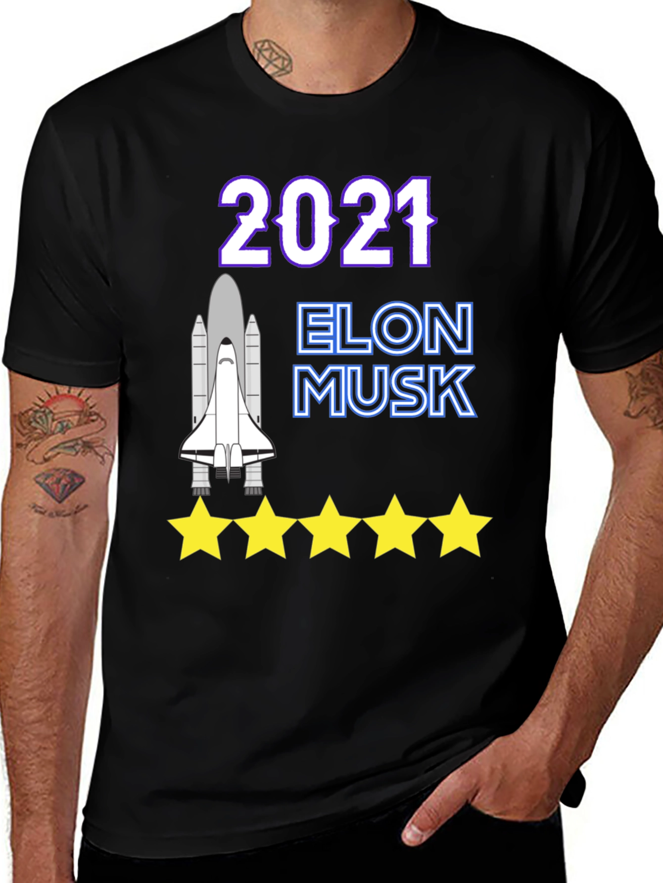 Elon Musk 2021 Spacex Five Star T-Shirt