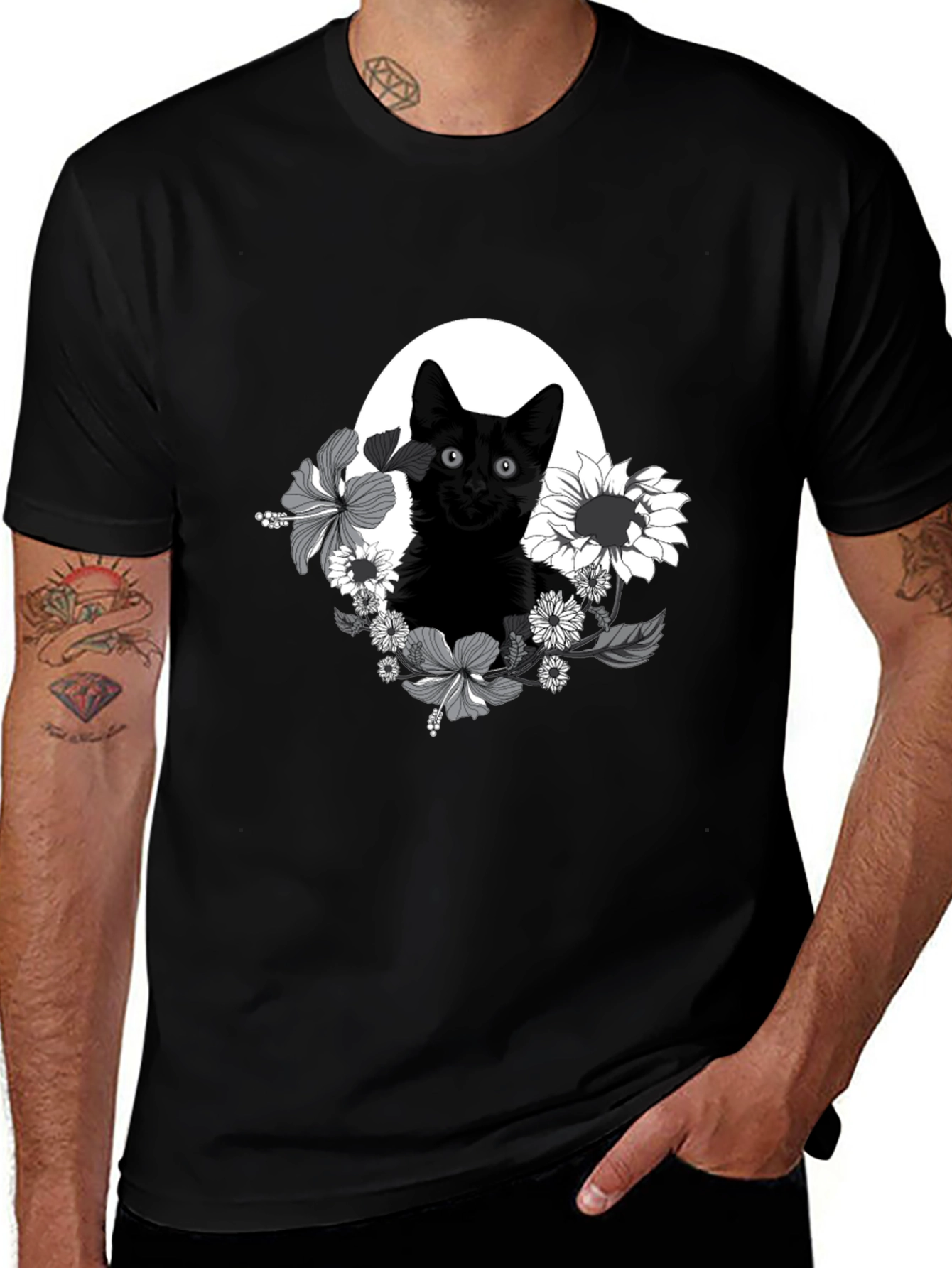 Variant 10 of Black Cat Floral T-Shirt