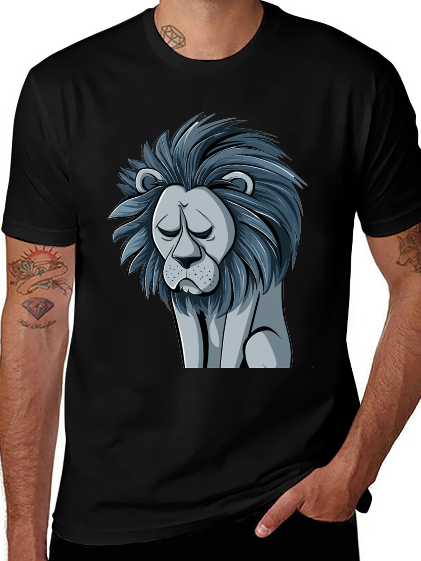 Variant 28 of Sad Lion Graphic Tee - Men's Black T-Shirt
