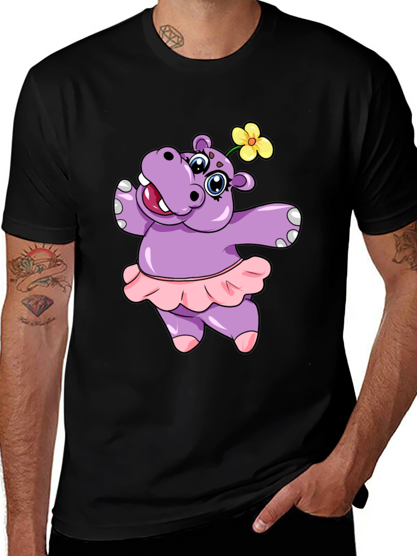Variant 17 of Cute Hippo Ballerina Black T-Shirt
