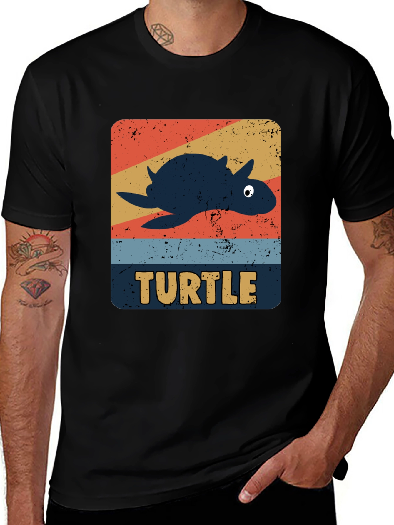 Retro Turtle Graphic Tee - Novelty Animal T-Shirt