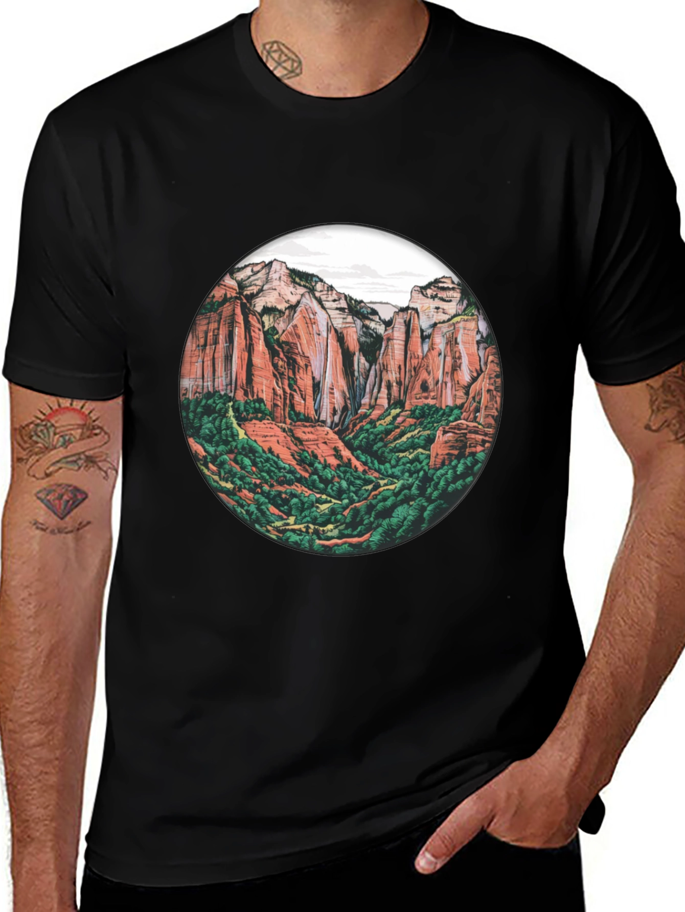 Variant 21 of Zion National Park Graphic Tee - Black Crew Neck T-Shirt