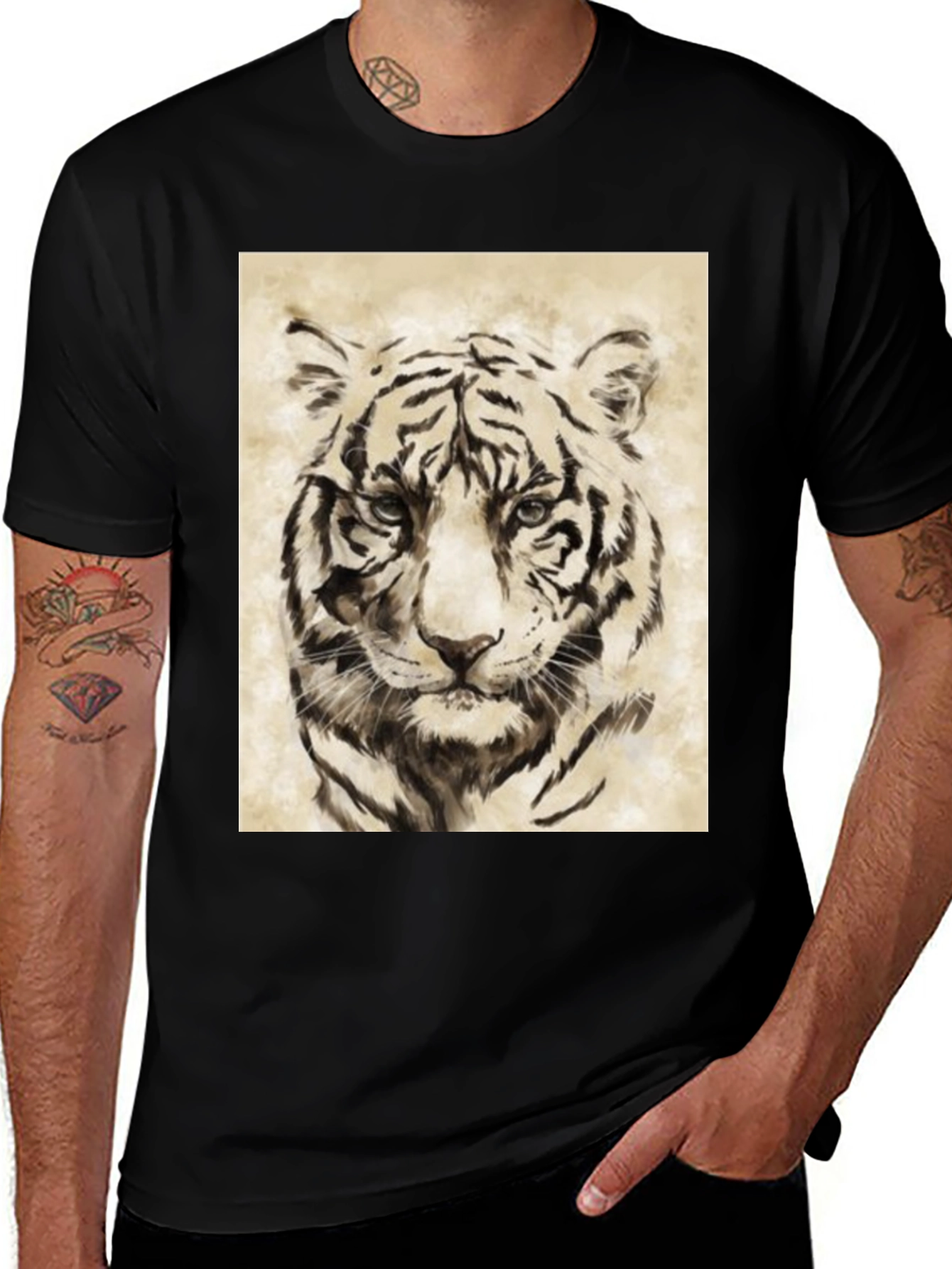 Variant 16 of Tiger Graphic Tee - Black Casual T-Shirt
