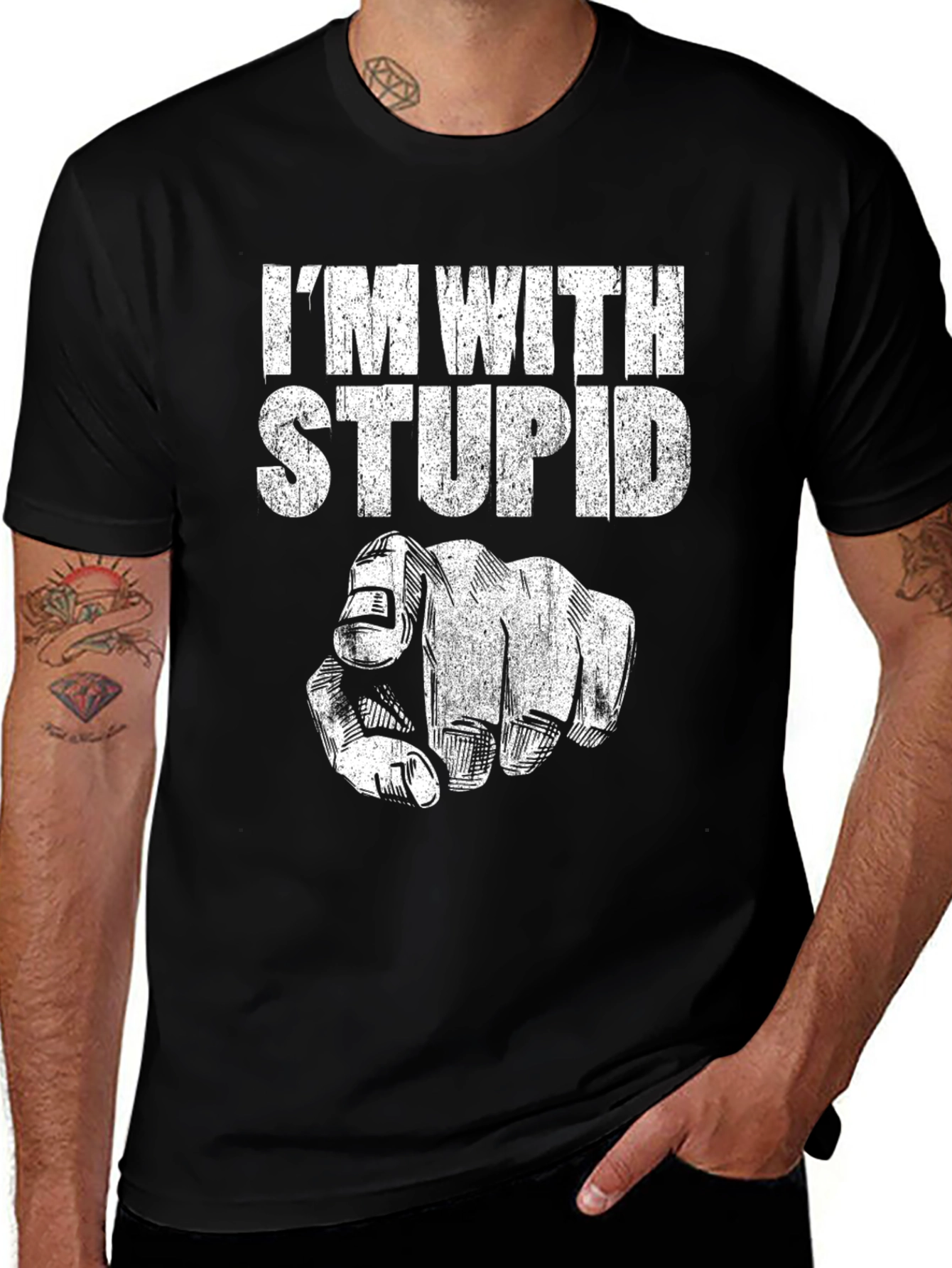 Variant 15 of I'm With Stupid T-Shirt Pointing Finger Graphic