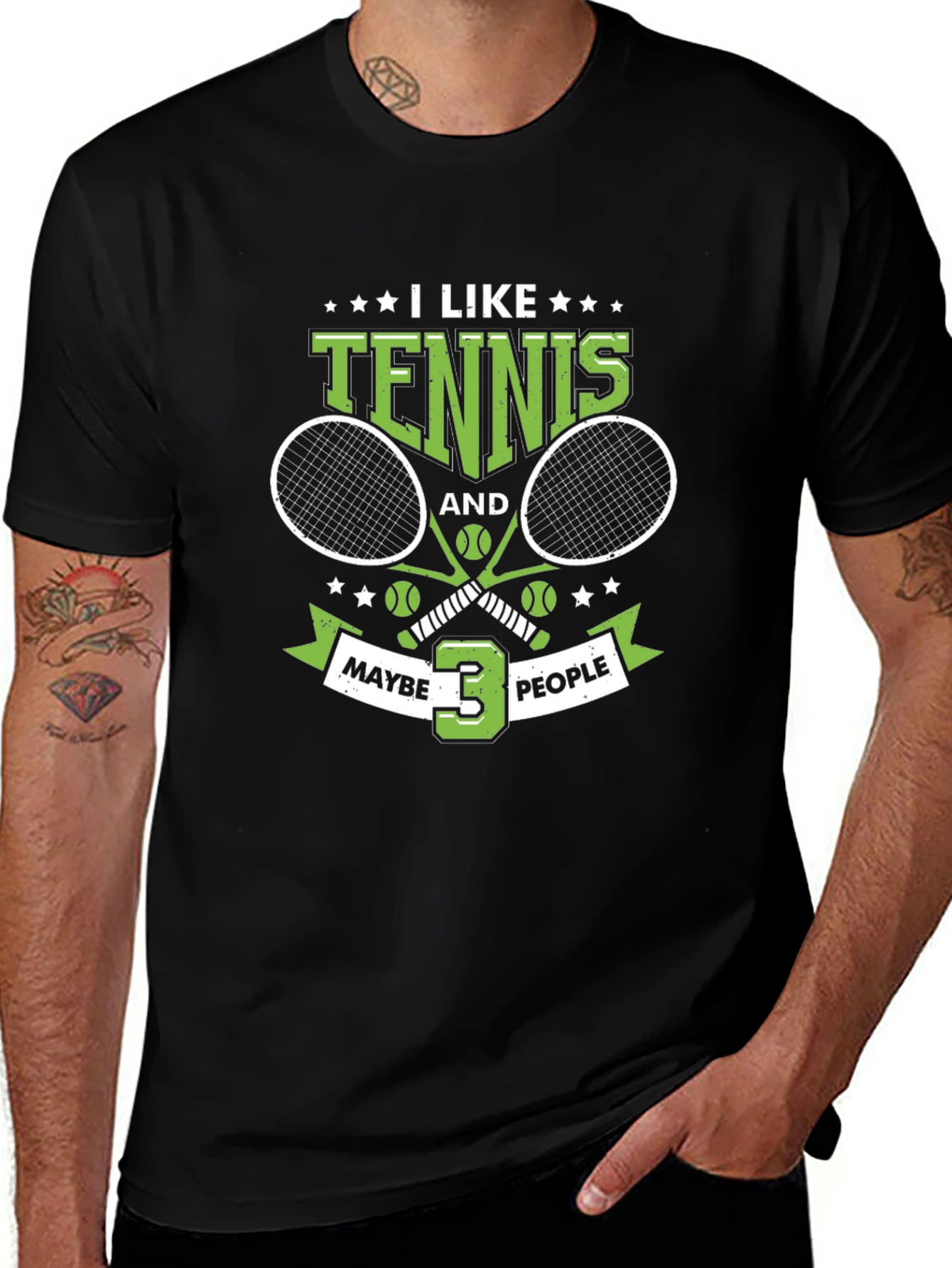 Variant 5 of I Like Tennis and Maybe 3 People Black T-Shirt