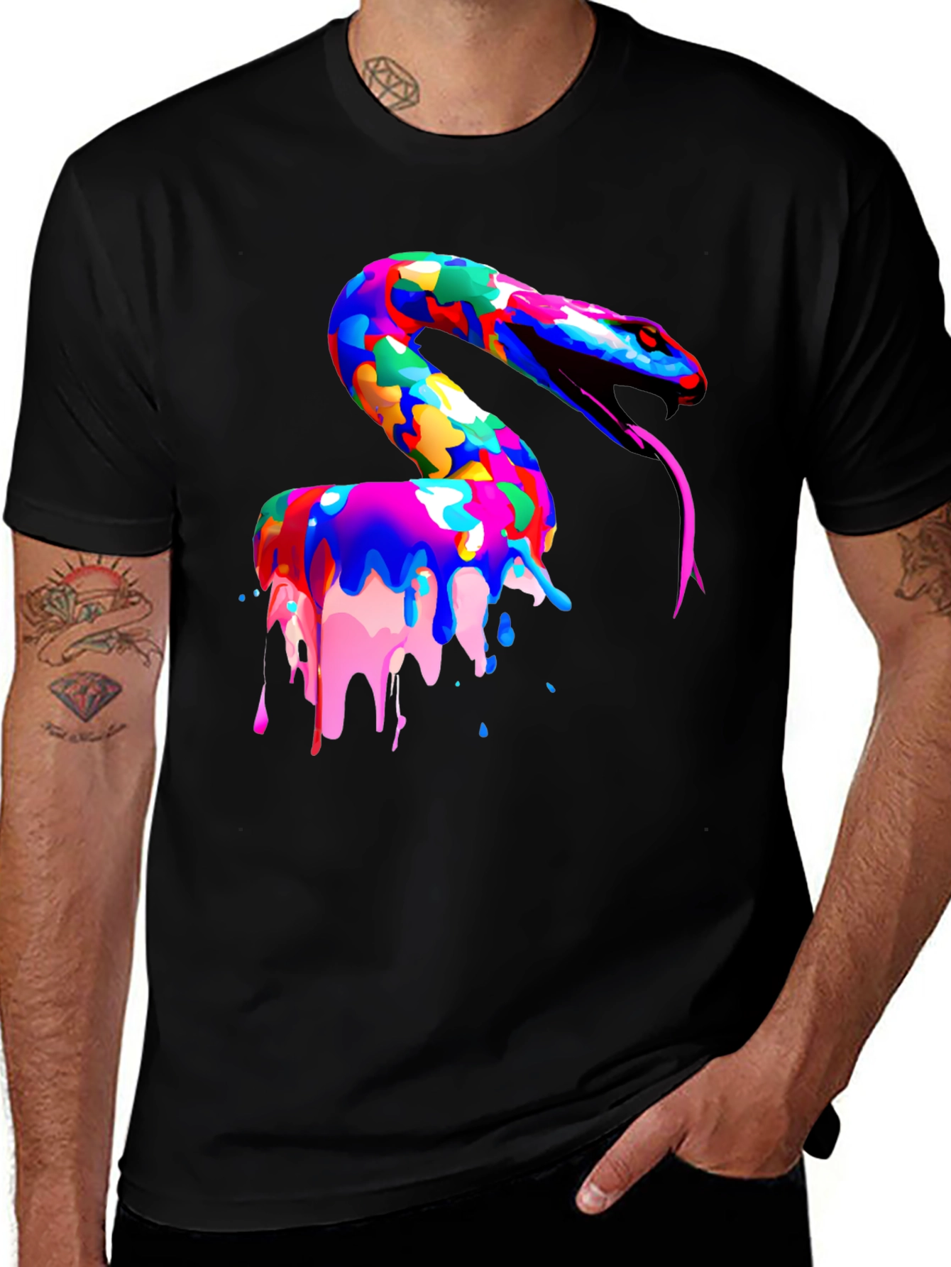 Variant 15 of Colorful Snake Graphic Tee - Black