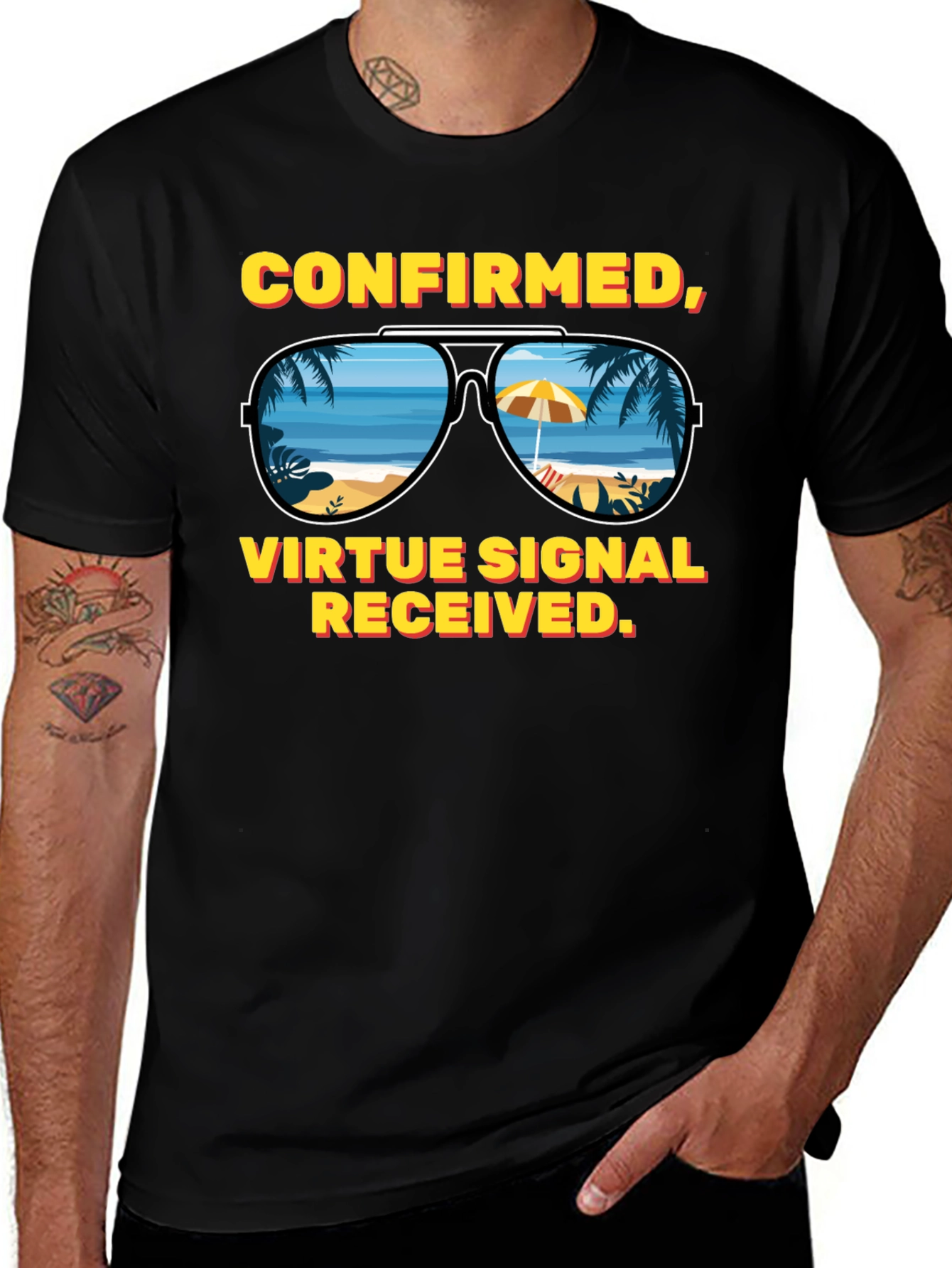 Variant 20 of Virtue Signal Received Beach Sunglasses T-Shirt