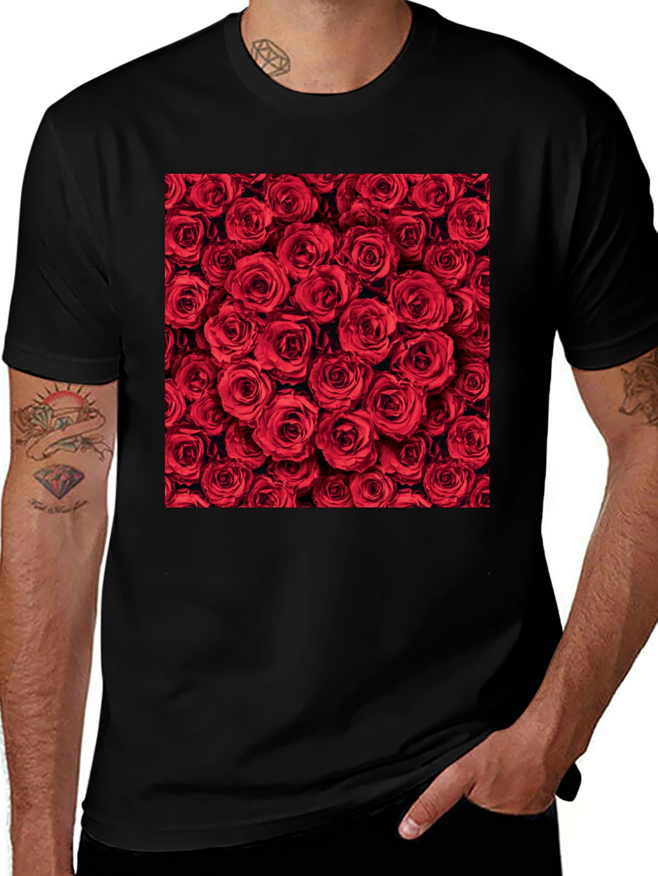 Variant 18 of Red Roses Floral Print Crew Neck T-Shirt