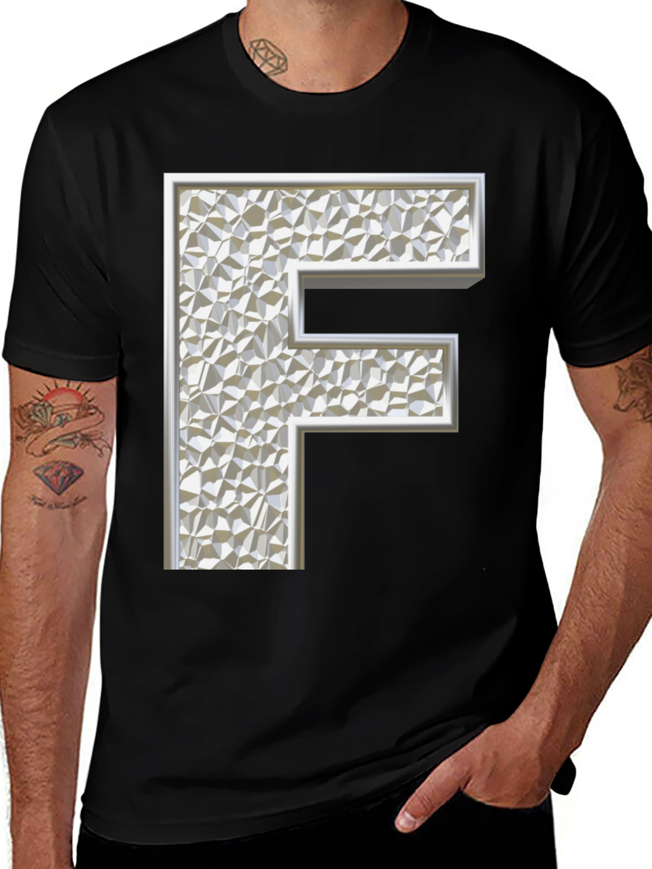 Black Abstract Letter 'F' Graphic Black T-Shirt main image