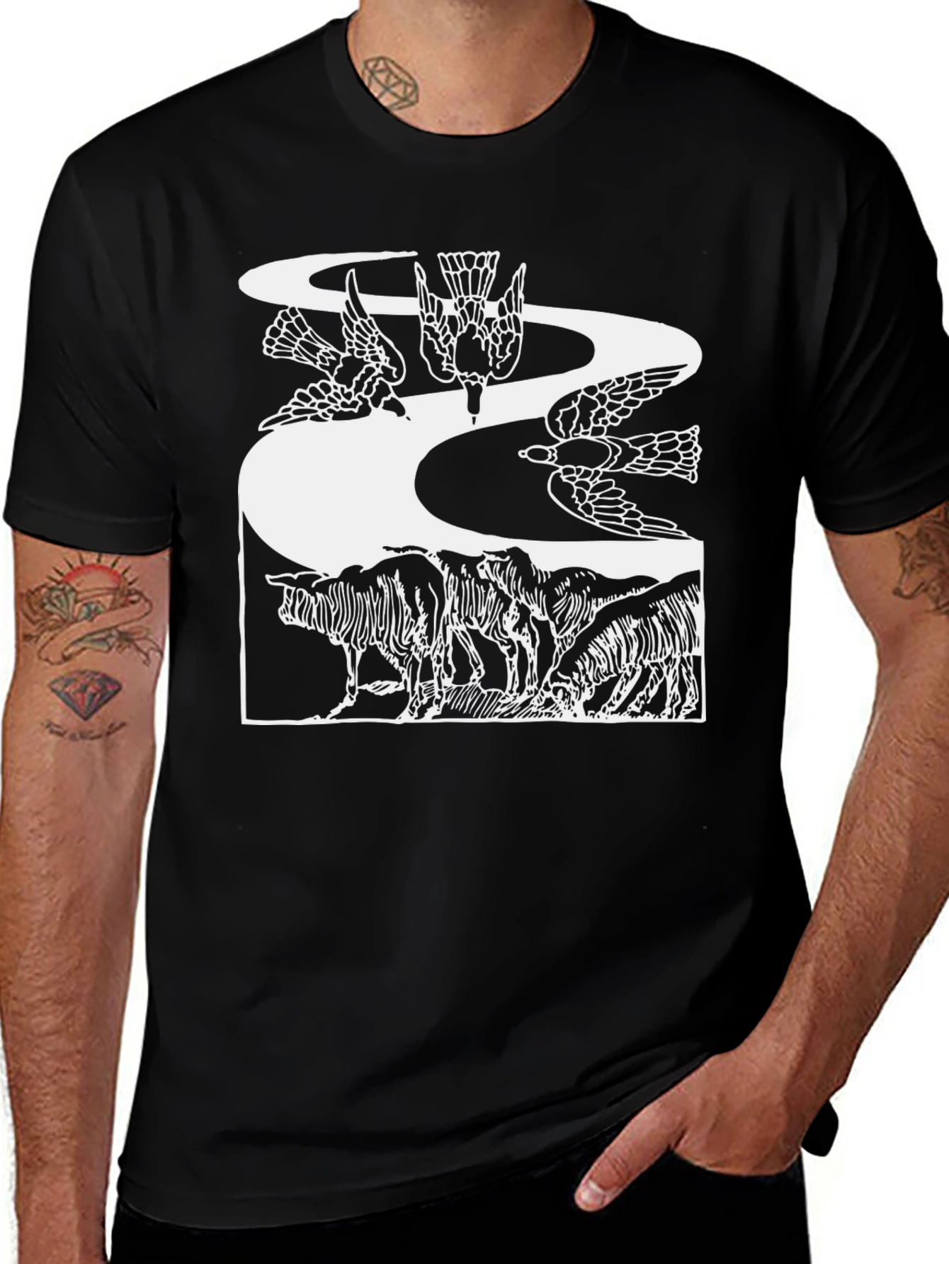 Variant 5 of Artistic Graphic Tee - Birds & Wildlife Design