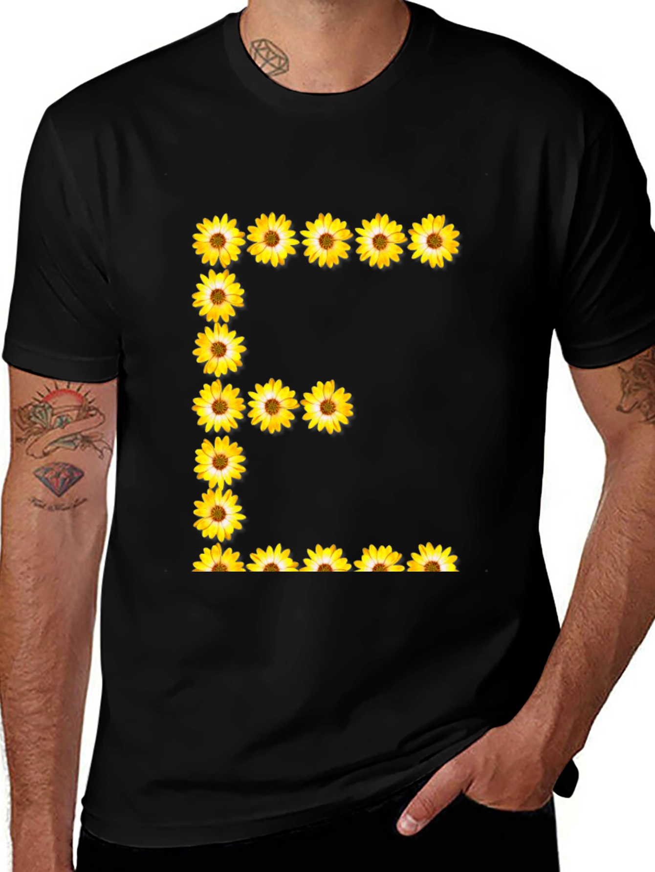 Variant 5 of Sunflower Letter E Black T-Shirt