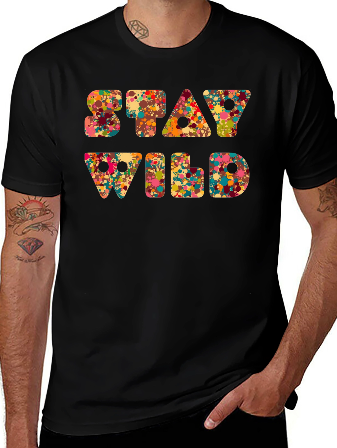 Variant 30 of Stay Wild Graphic Tee - Black Cotton T-Shirt