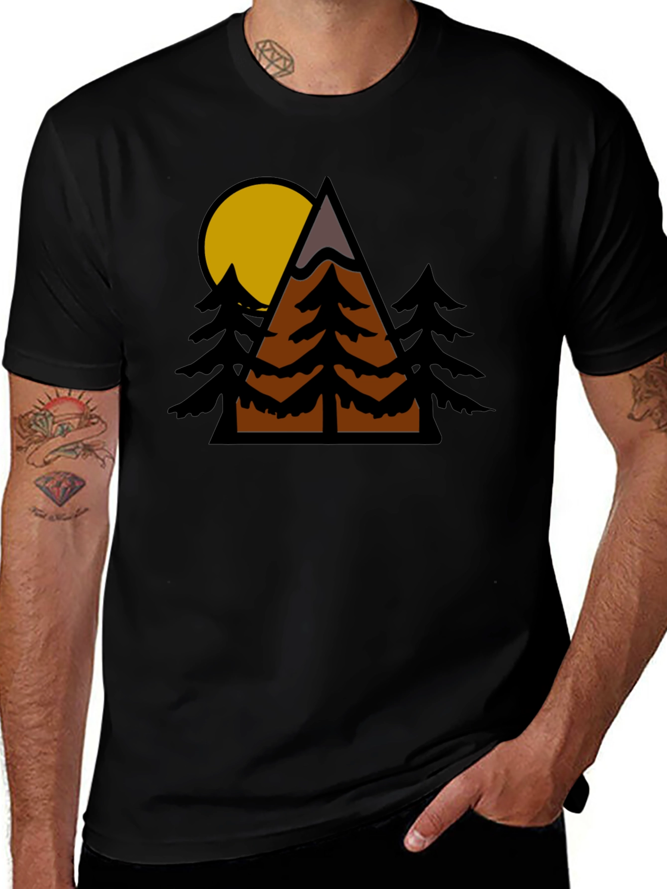 Variant 17 of Nature Graphic Tee - Mountain Trees Sun