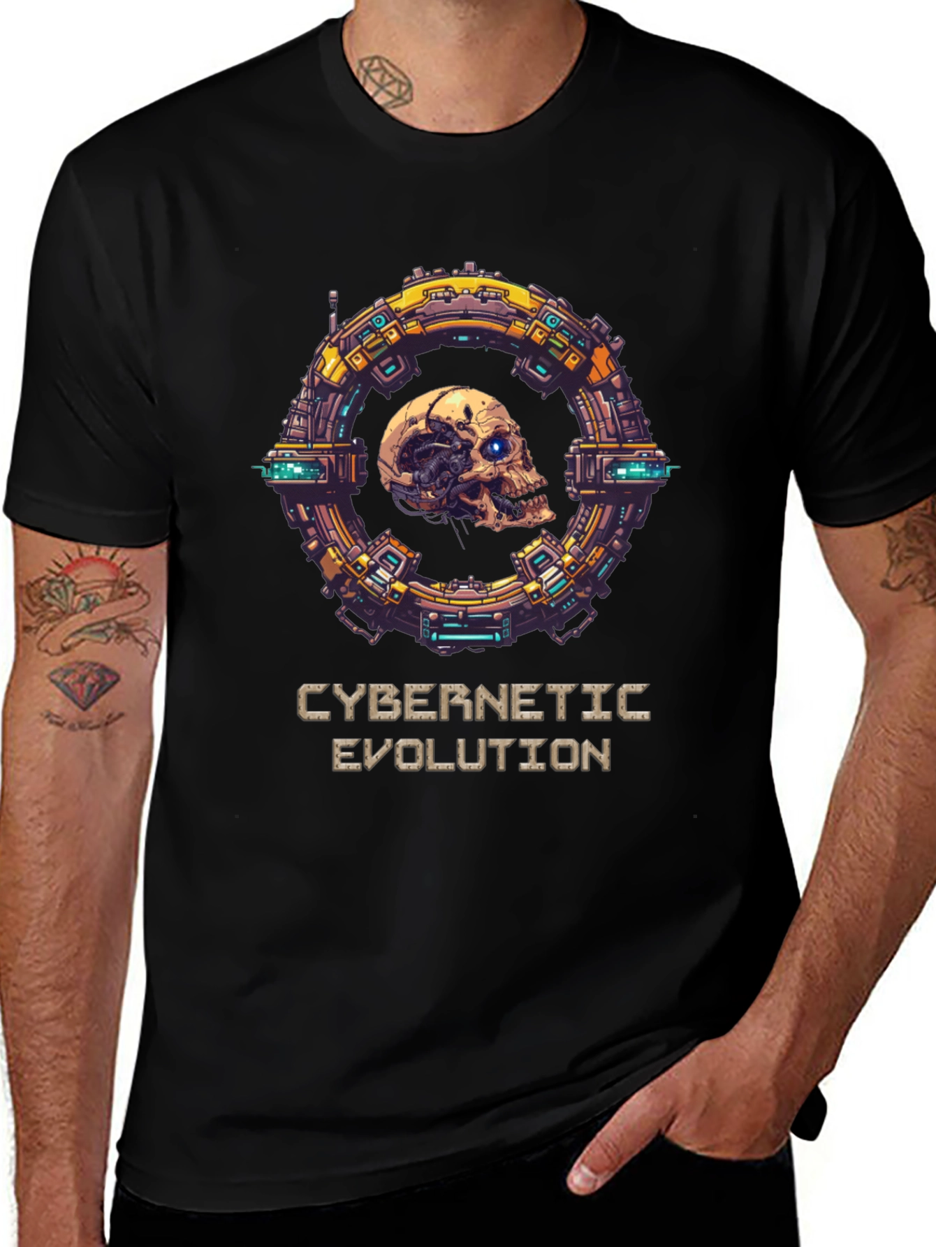 Variant 4 of Cybernetic Evolution T-Shirt - Skull Design