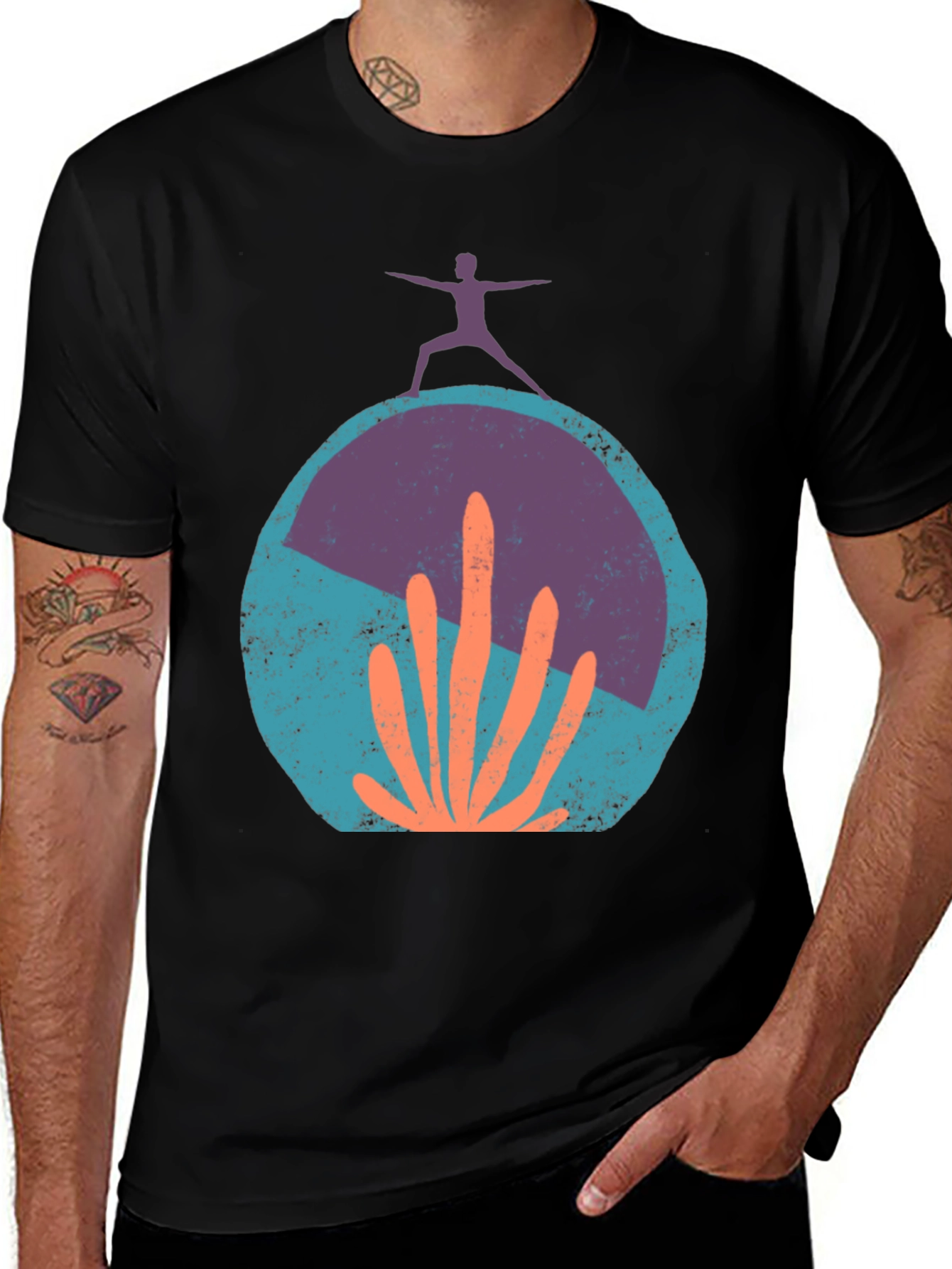 Variant 20 of Yoga Cactus Graphic Tee - Black Cotton Blend