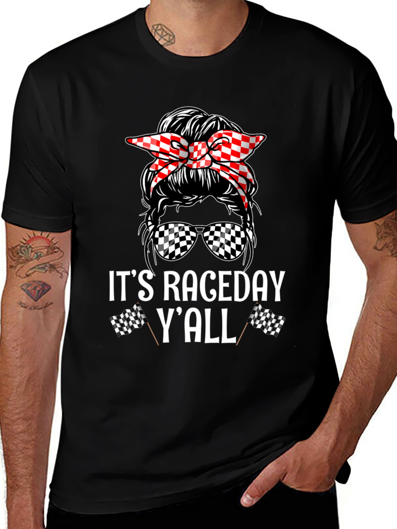 Variant 9 of It's Raceday Y'all Messy Bun T-Shirt