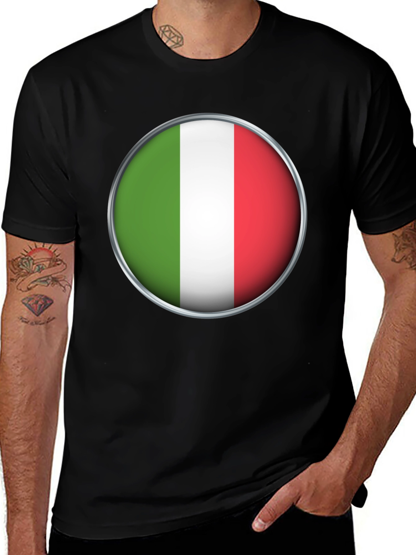 Variant 11 of Italian Flag Graphic T-Shirt - Black Cotton Tee