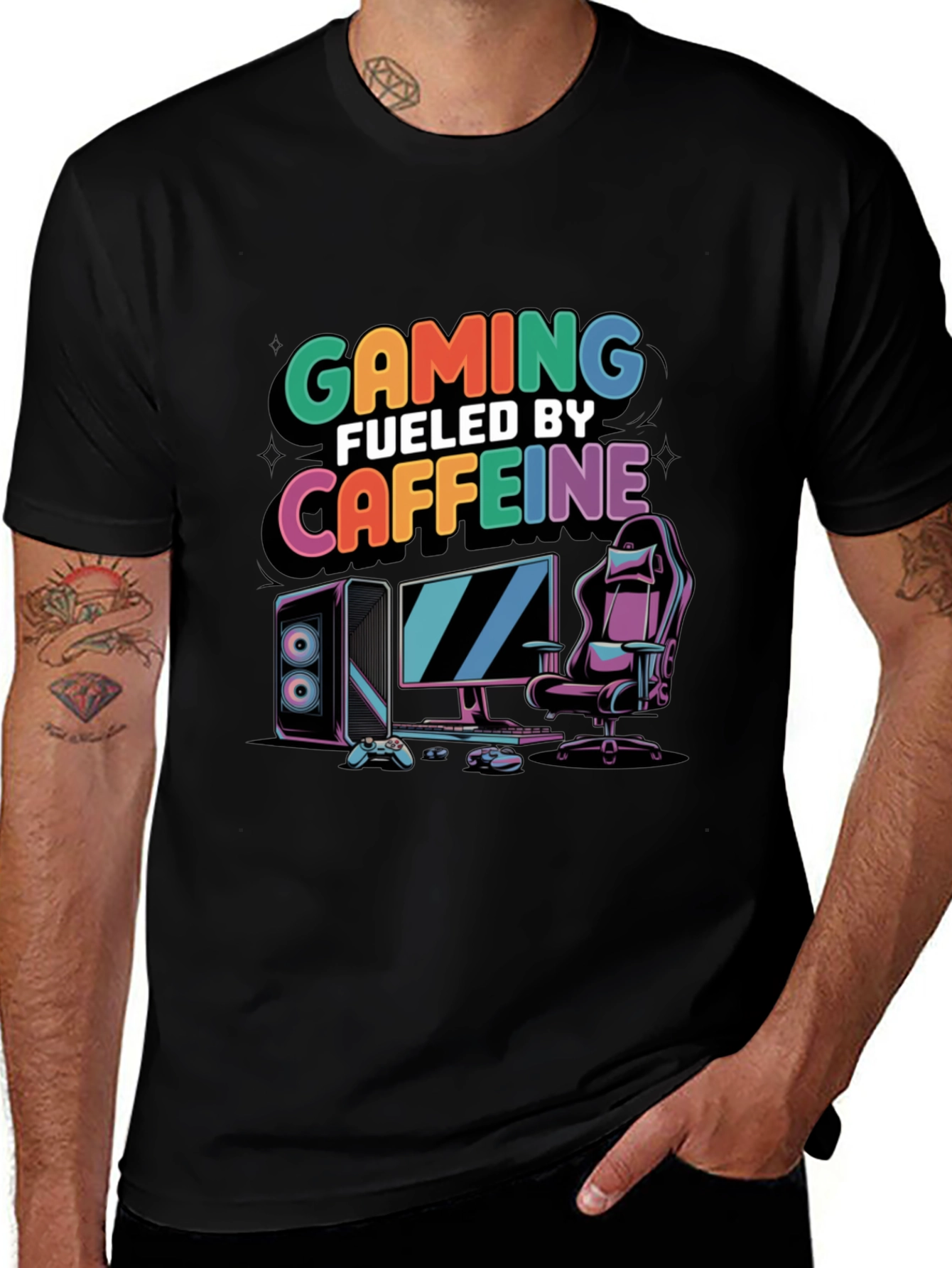 Variant 12 of Gaming Fueled by Caffeine Black T-Shirt