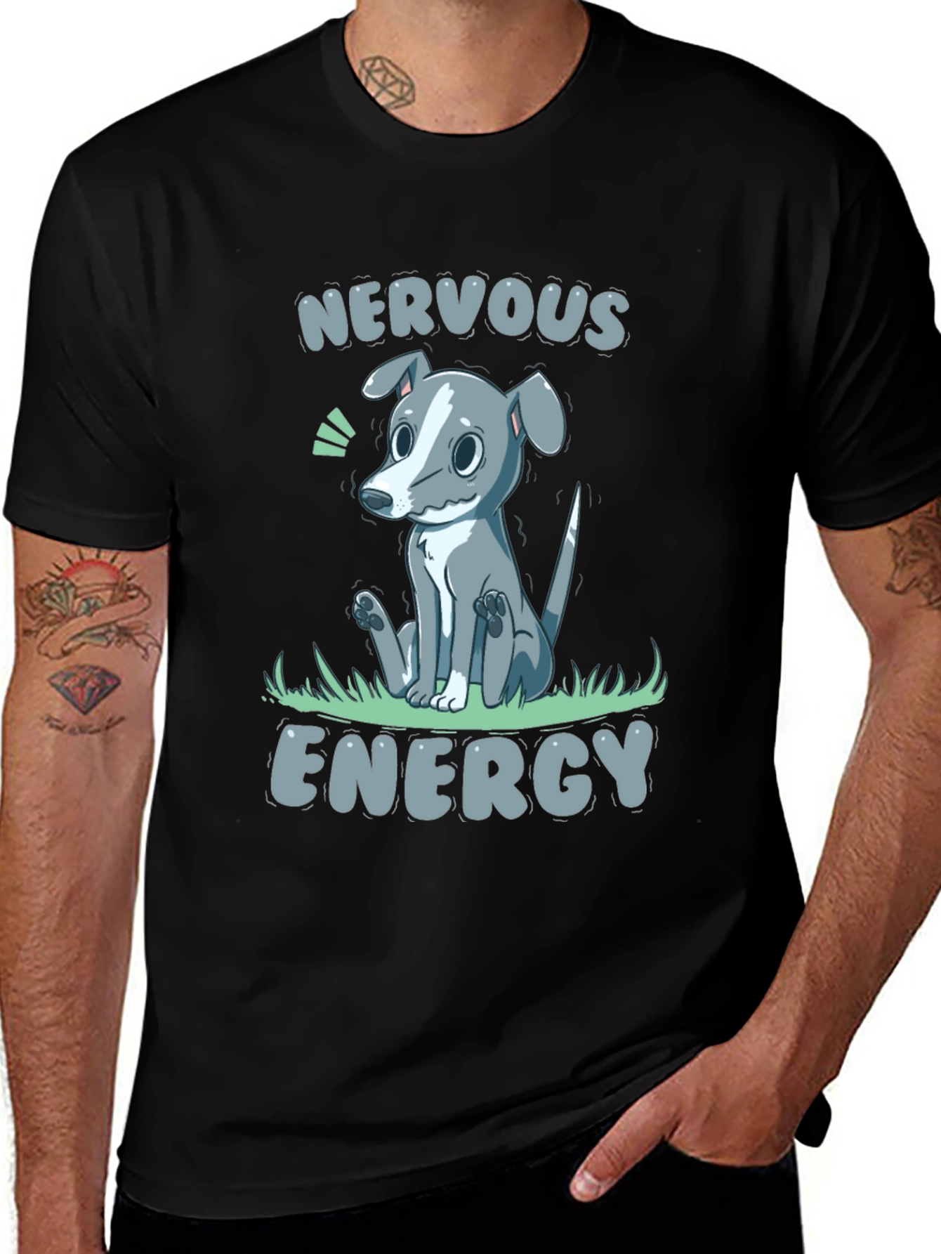 Variant 21 of Nervous Energy Dog Graphic Tee - Unisex Black T-Shirt