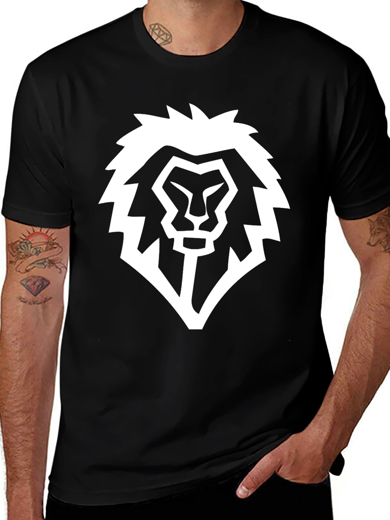 Variant 12 of Black T-Shirt with White Lion Graphic