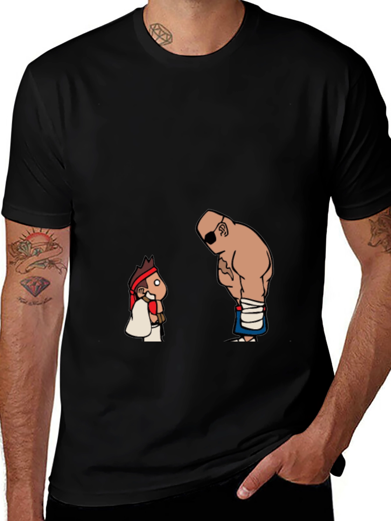 Street Fighter Cartoon Print Black T-Shirt