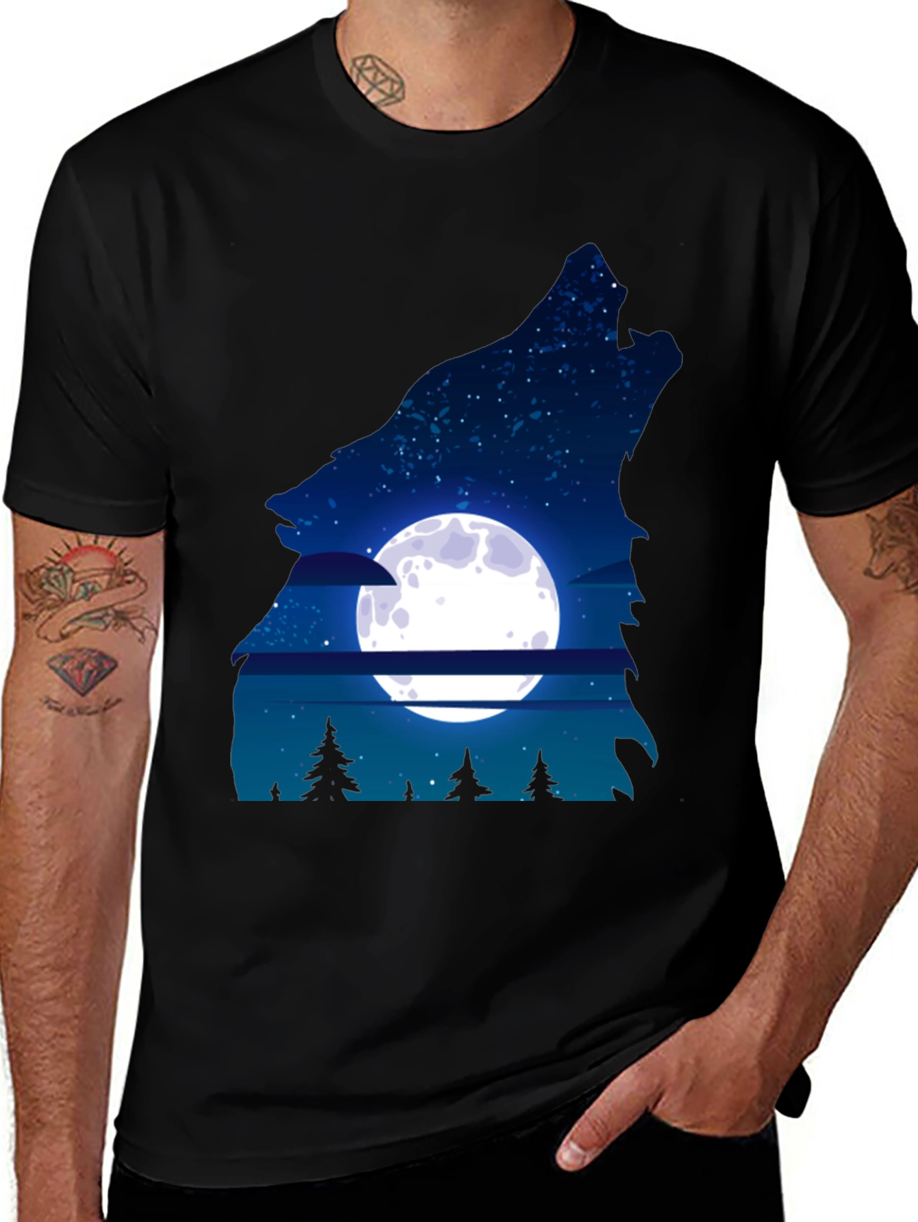 Black Wolf Moon Graphic Tee - Men's Black T-Shirt main image